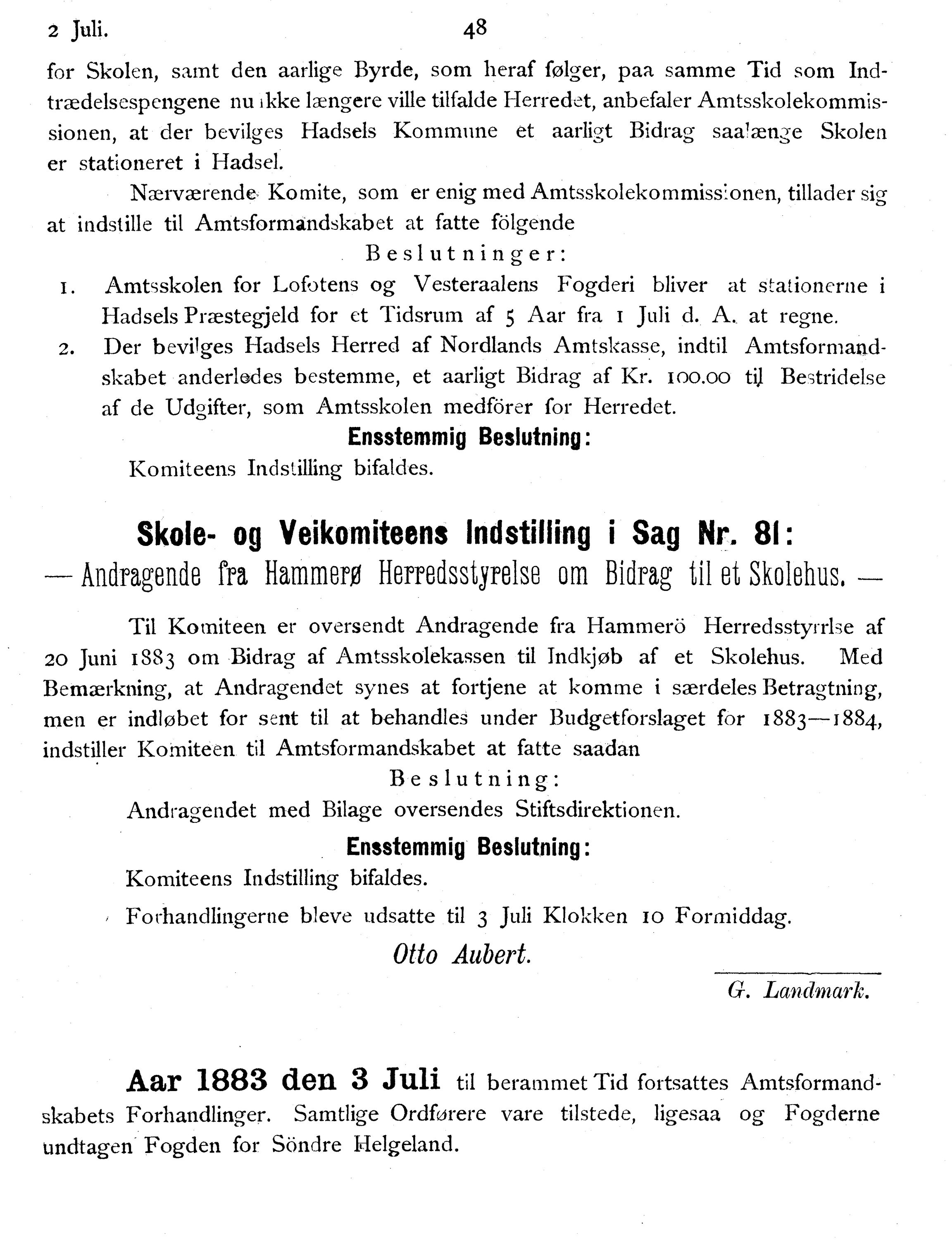 Nordland Fylkeskommune. Fylkestinget, AIN/NFK-17/176/A/Ac/L0014: Fylkestingsforhandlinger 1881-1885, 1881-1885, p. 48