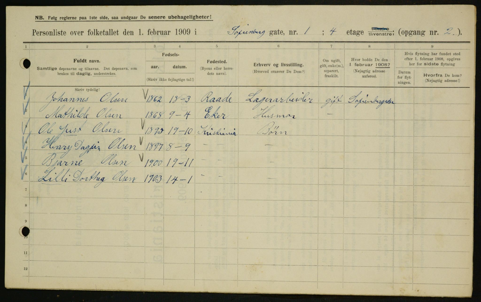 OBA, Municipal Census 1909 for Kristiania, 1909, p. 88995