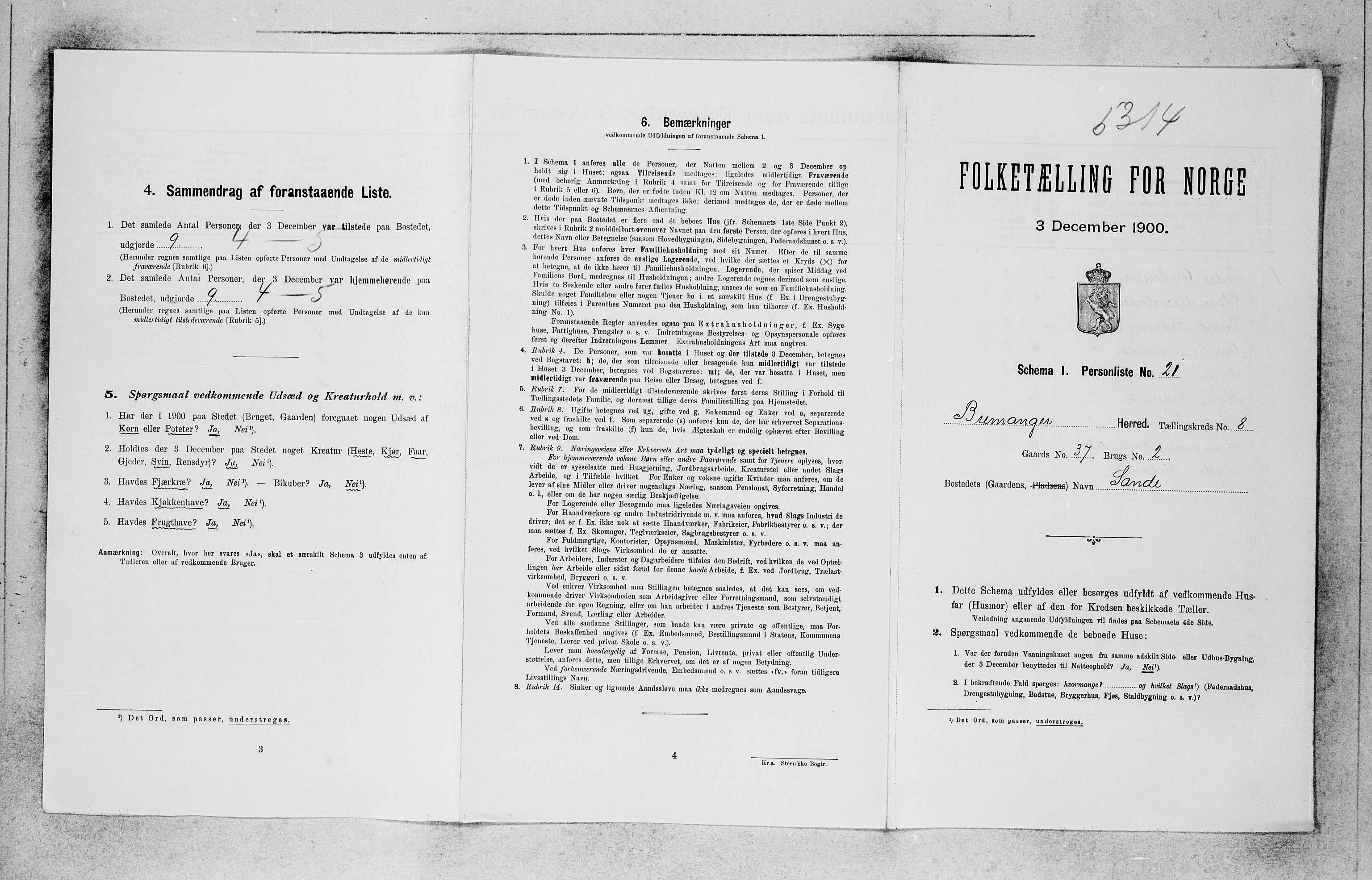 SAB, 1900 census for Bremanger, 1900, p. 648