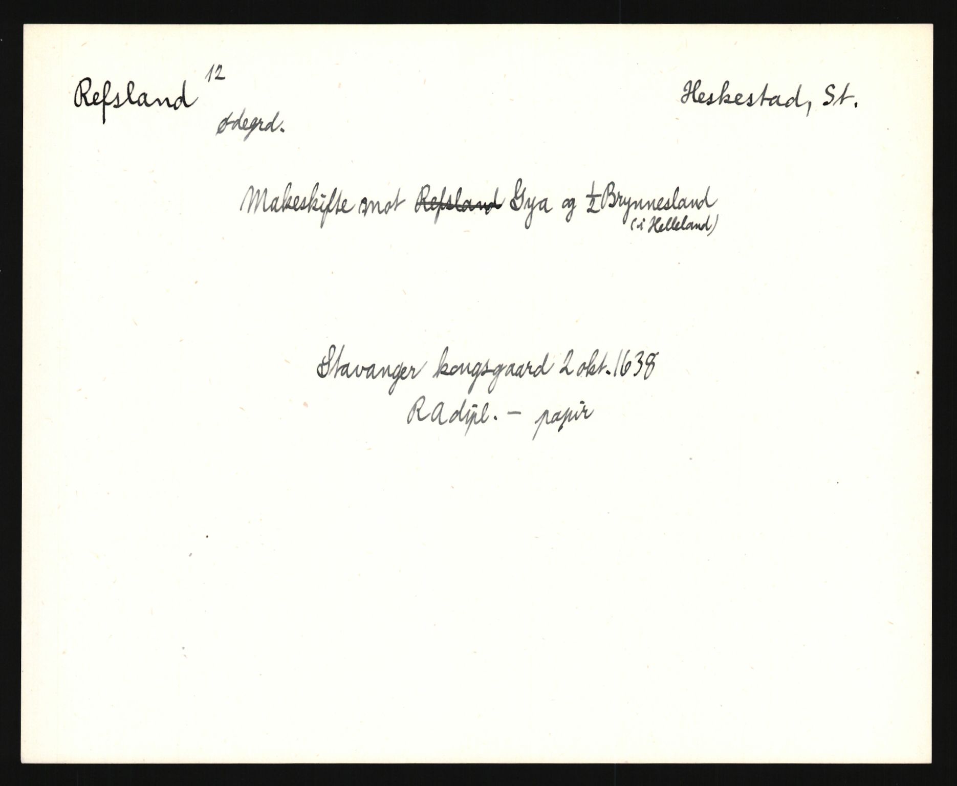 Riksarkivets diplomsamling, AV/RA-EA-5965/F35/F35e/L0027: Registreringssedler Rogaland, 1400-1700, p. 61