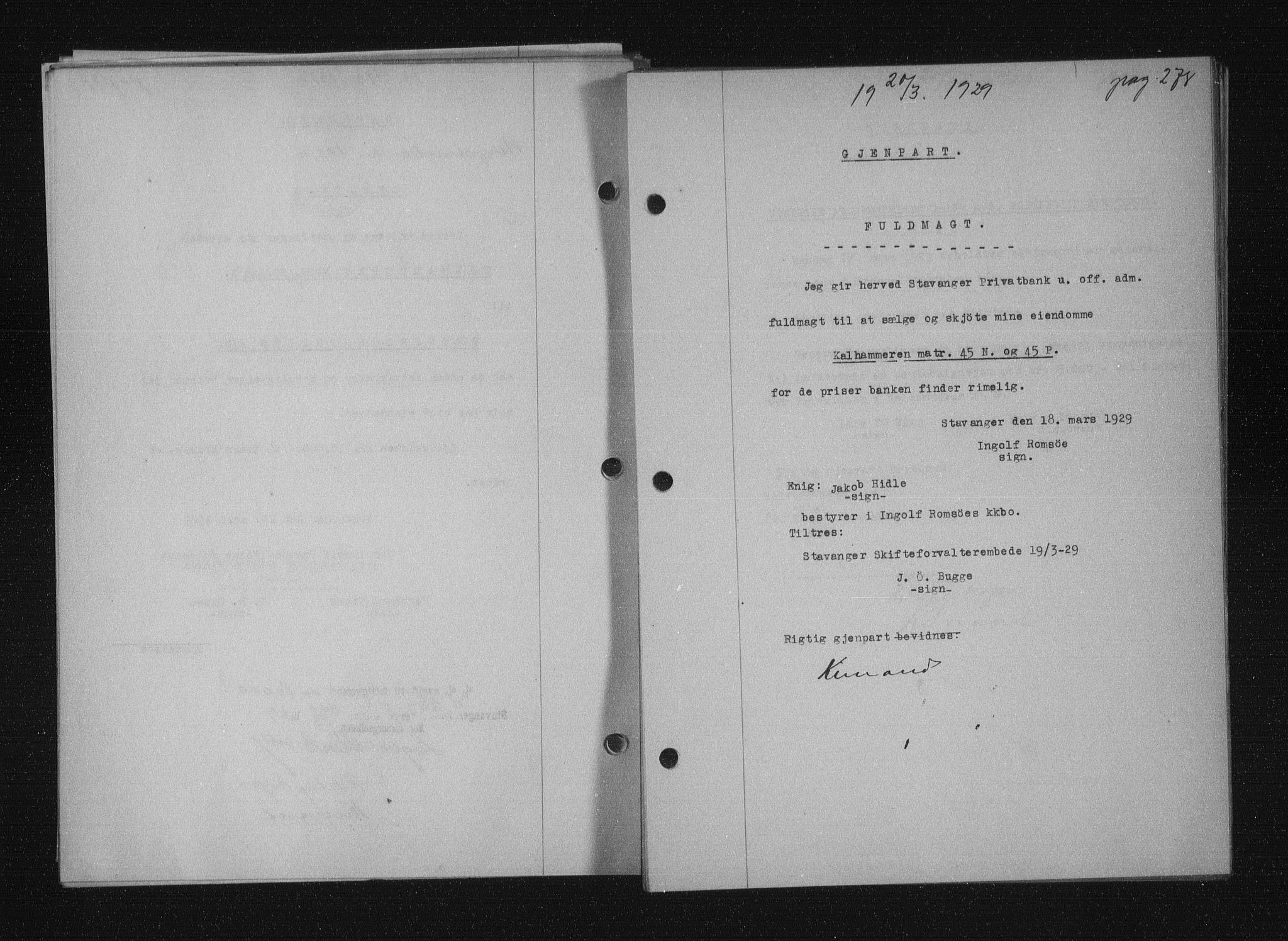 Stavanger byfogd, SAST/A-101408/001/4/41/410/410BB/L0055: Mortgage book no. 43, 1928-1929, Deed date: 20.03.1929