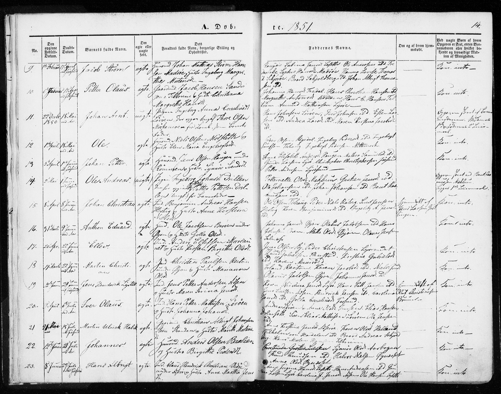 Ministerialprotokoller, klokkerbøker og fødselsregistre - Sør-Trøndelag, SAT/A-1456/655/L0677: Parish register (official) no. 655A06, 1847-1860, p. 14