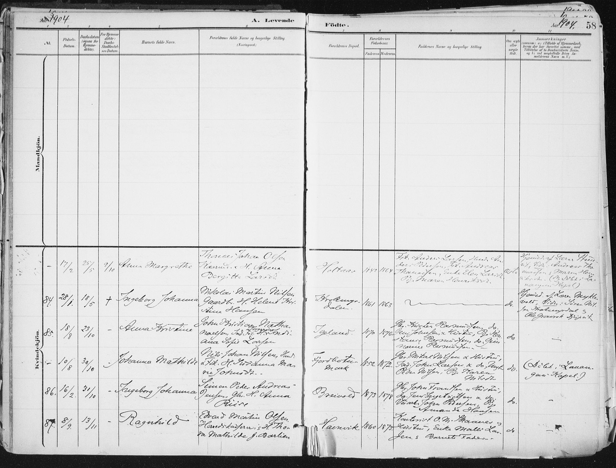 Ibestad sokneprestembete, AV/SATØ-S-0077/H/Ha/Haa/L0017kirke: Parish register (official) no. 17, 1901-1914, p. 58