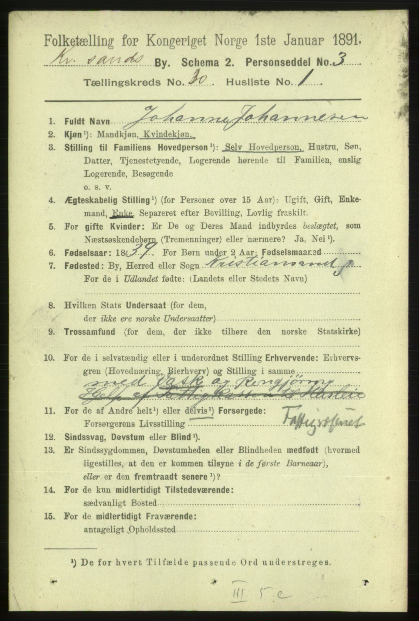 RA, 1891 census for 1001 Kristiansand, 1891, p. 9641