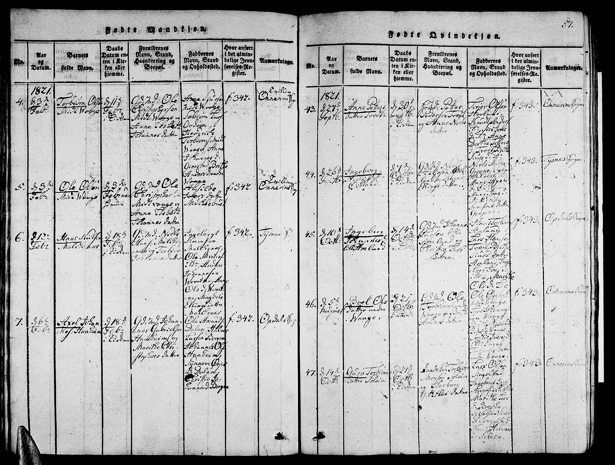 Tysnes sokneprestembete, AV/SAB-A-78601/H/Hab: Parish register (copy) no. A 1, 1816-1828, p. 57