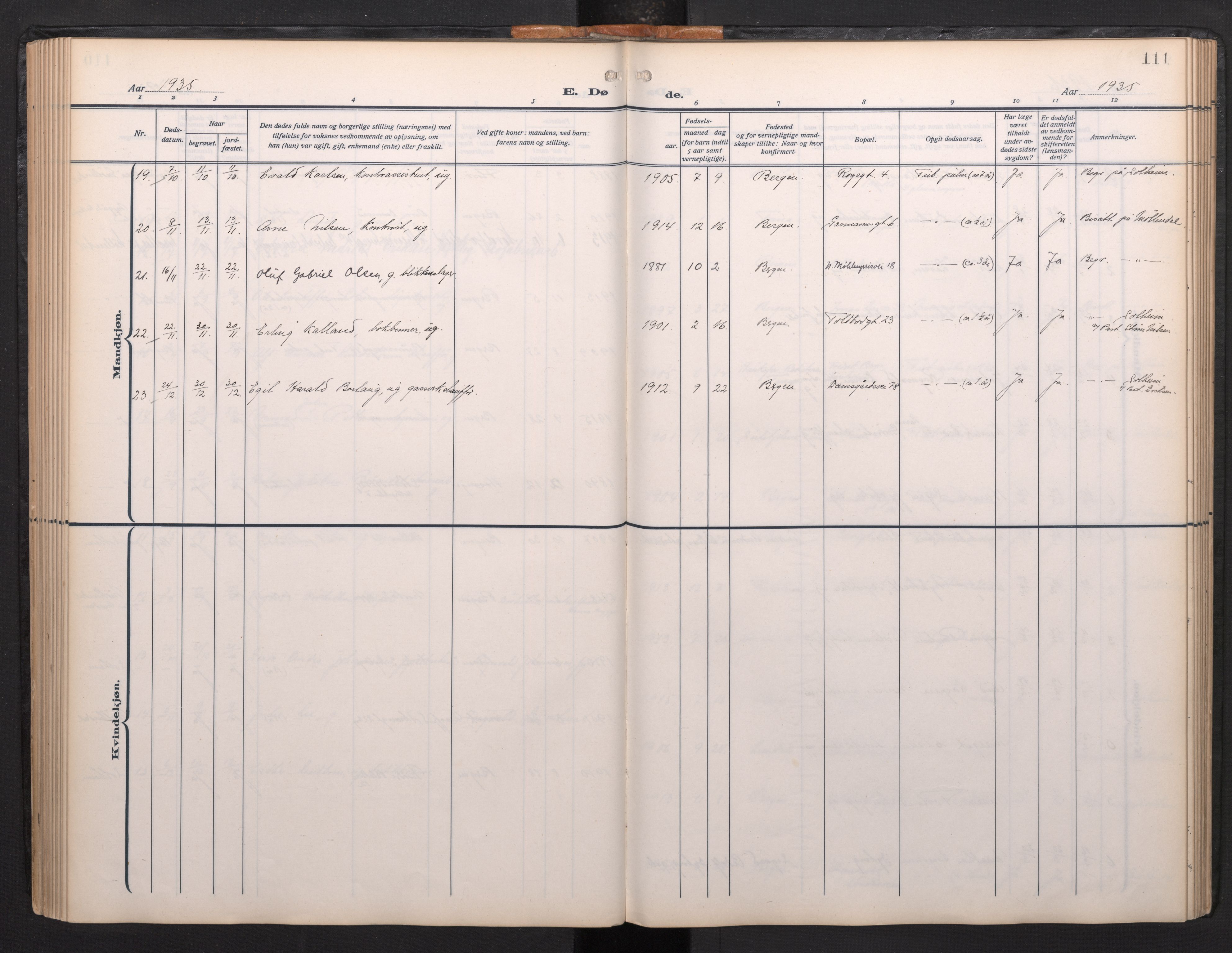 Arkivreferanse mangler*, SAB/-: Parish register (official) no. A 1, 1912-1957, p. 110b-111a
