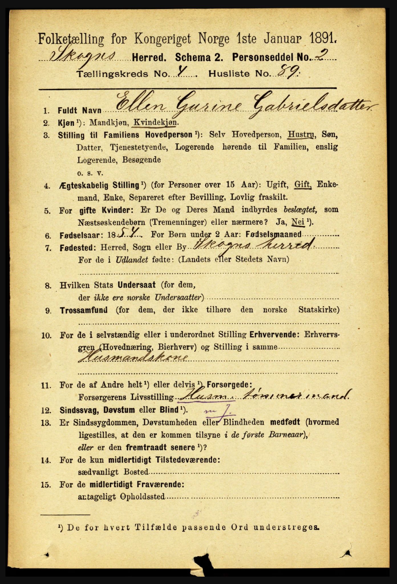 RA, 1891 census for 1719 Skogn, 1891, p. 2838