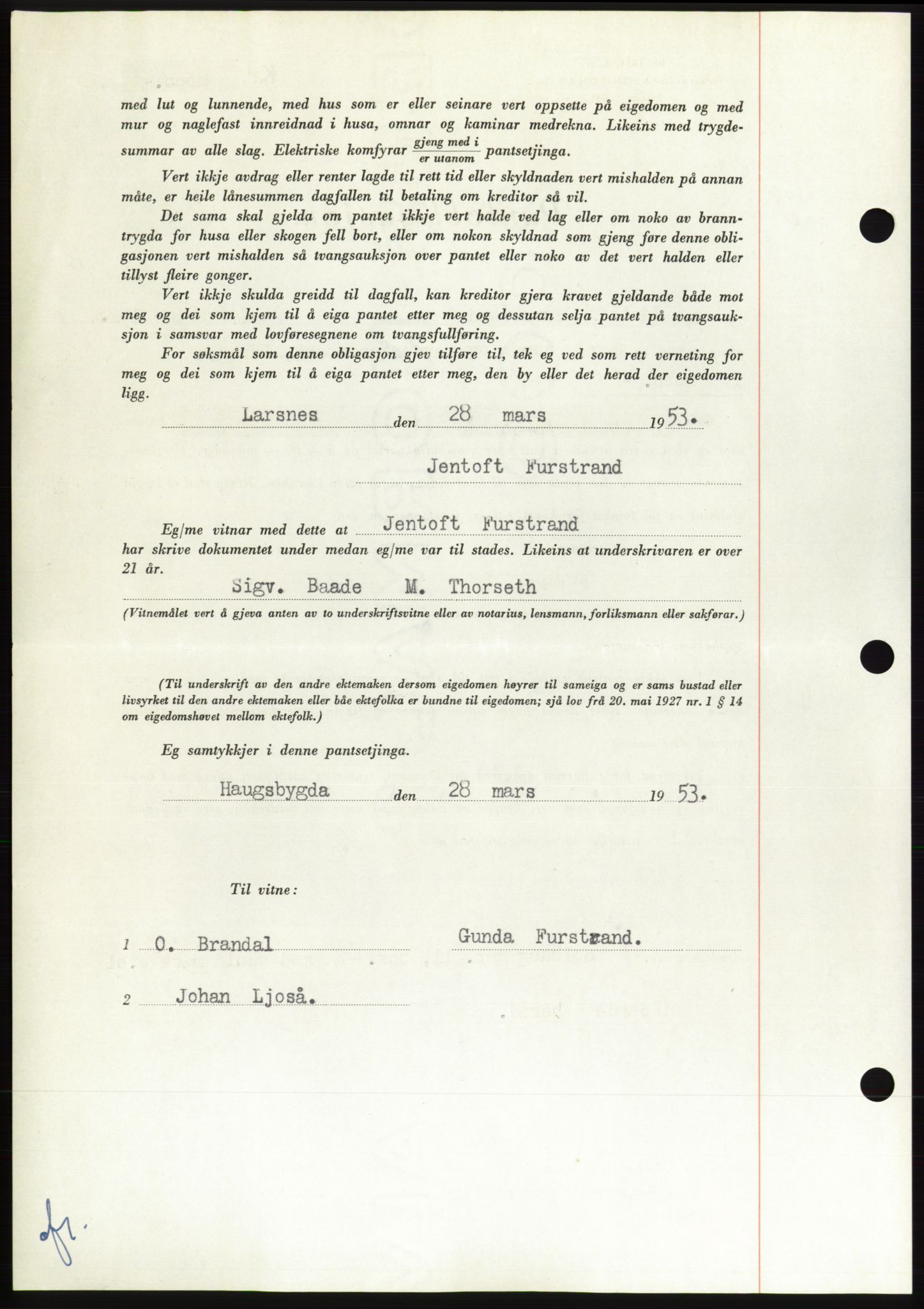 Søre Sunnmøre sorenskriveri, AV/SAT-A-4122/1/2/2C/L0123: Mortgage book no. 11B, 1953-1953, Diary no: : 981/1953