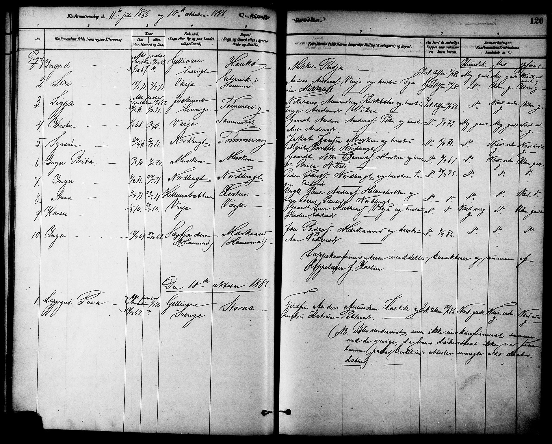 Ministerialprotokoller, klokkerbøker og fødselsregistre - Nordland, AV/SAT-A-1459/861/L0868: Parish register (official) no. 861A03, 1879-1889, p. 126