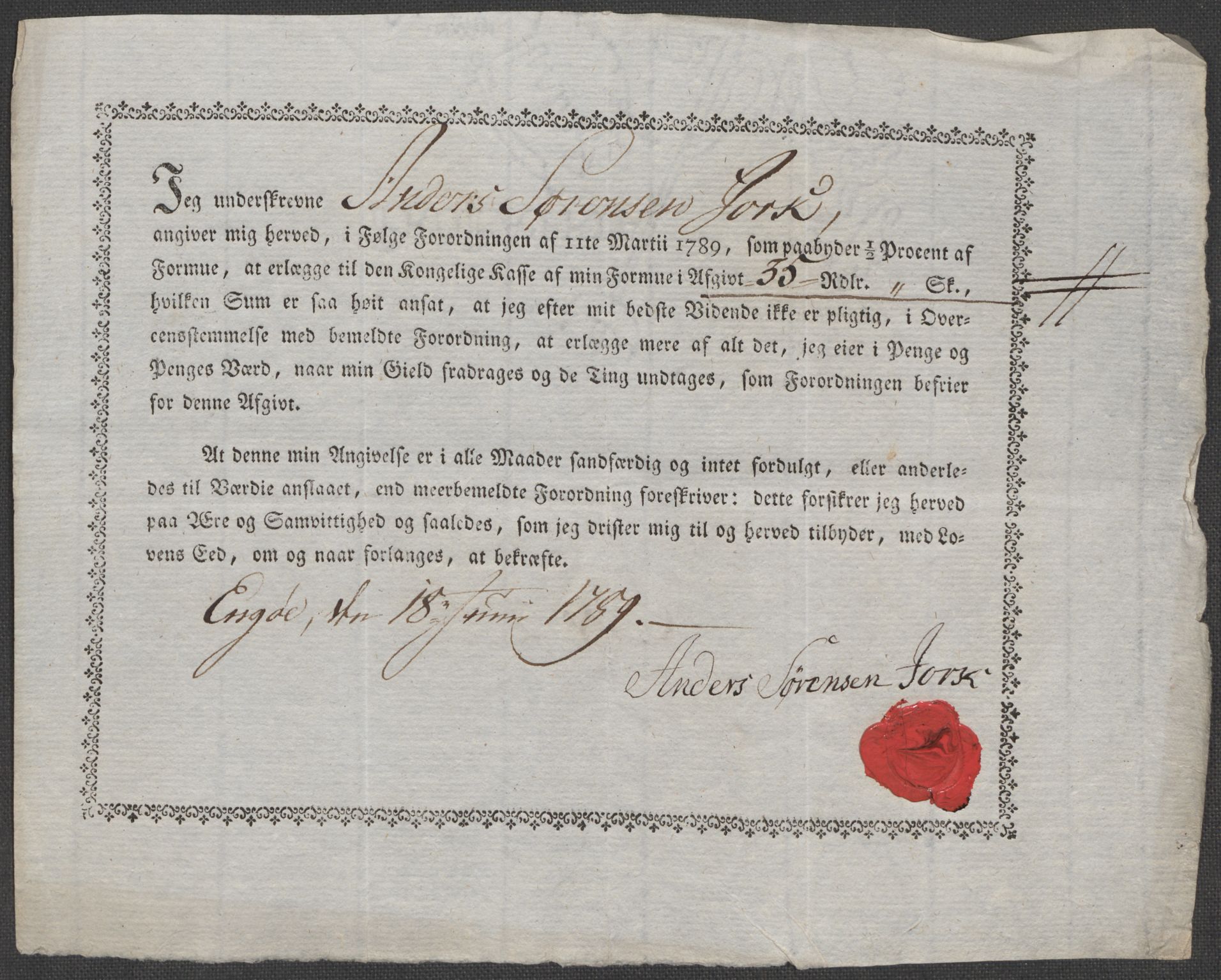 Rentekammeret inntil 1814, Reviderte regnskaper, Mindre regnskaper, AV/RA-EA-4068/Rf/Rfe/L0021: Larvik grevskap, Lista fogderi, 1789, p. 197