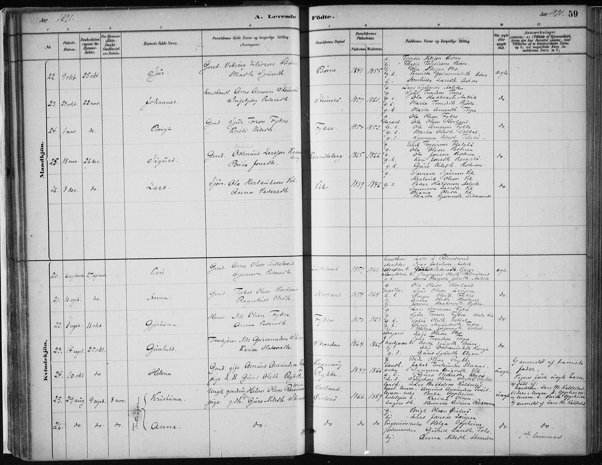 Kvam sokneprestembete, AV/SAB-A-76201/H/Haa: Parish register (official) no. C  1, 1880-1906, p. 59