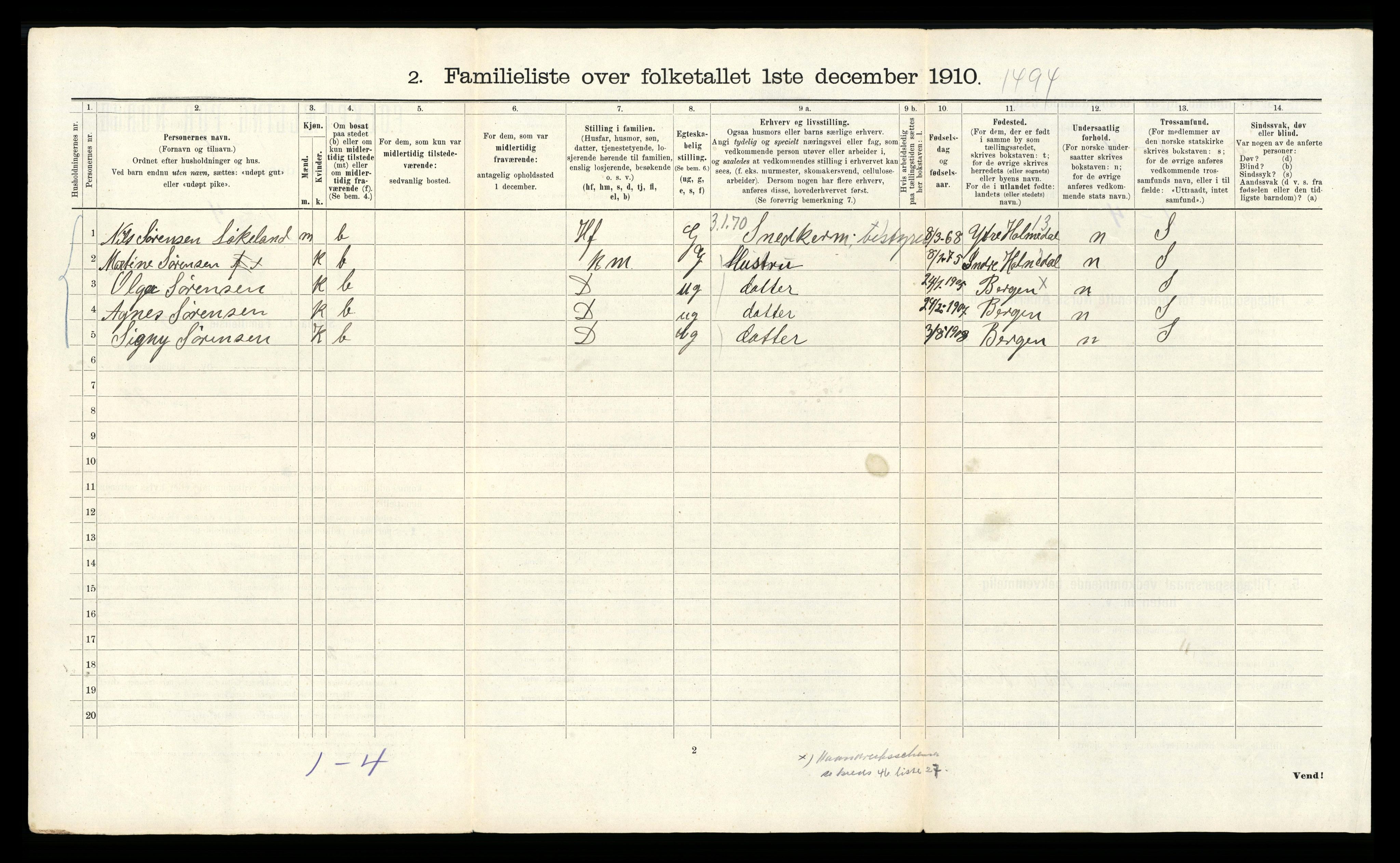 RA, 1910 census for Bergen, 1910, p. 16102