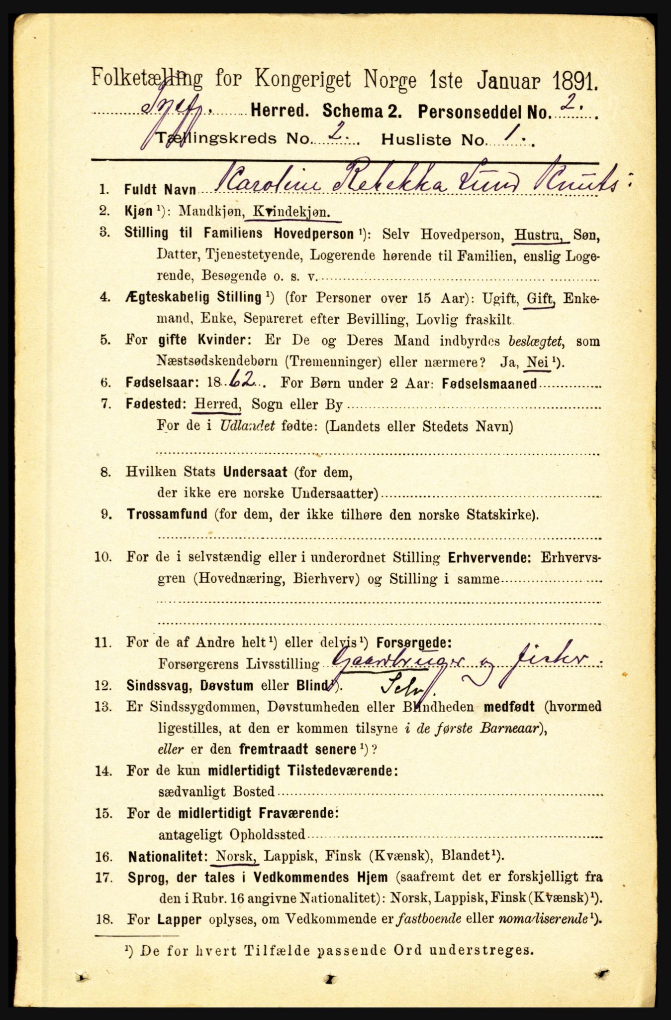 RA, 1891 census for 1850 Tysfjord, 1891, p. 560