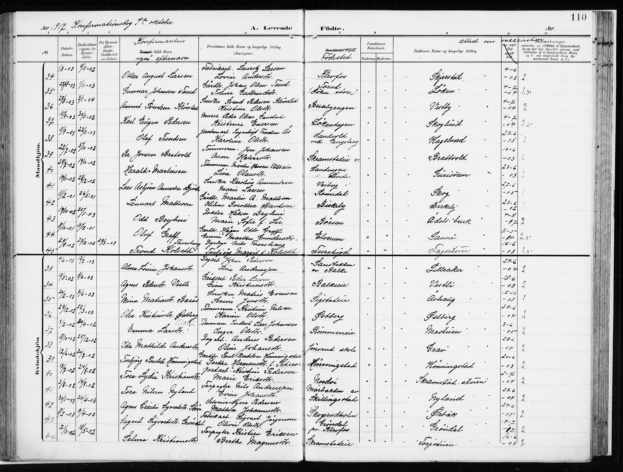 Løten prestekontor, AV/SAH-PREST-022/K/Ka/L0011: Parish register (official) no. 11, 1908-1917, p. 110