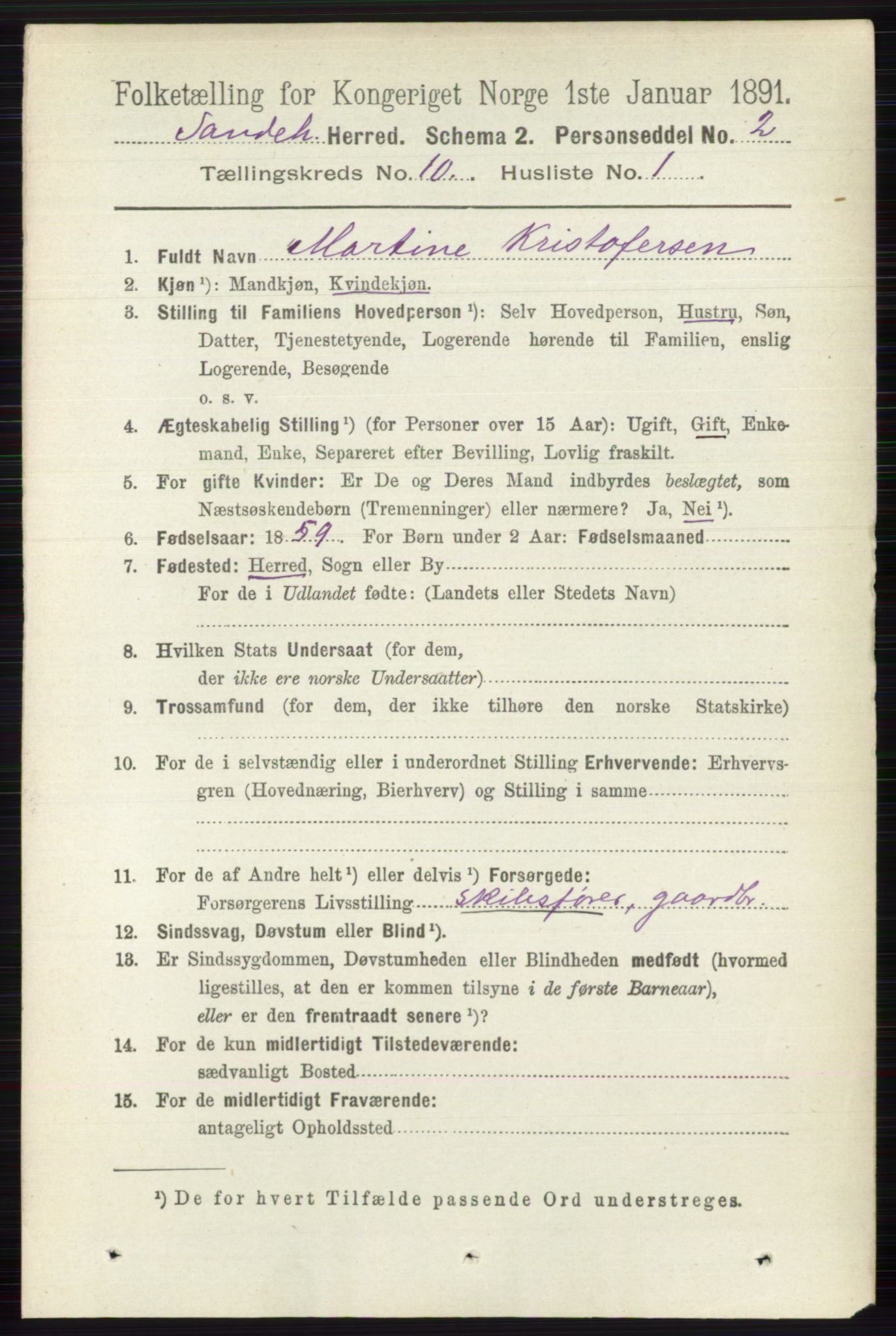 RA, 1891 census for 0724 Sandeherred, 1891, p. 6200