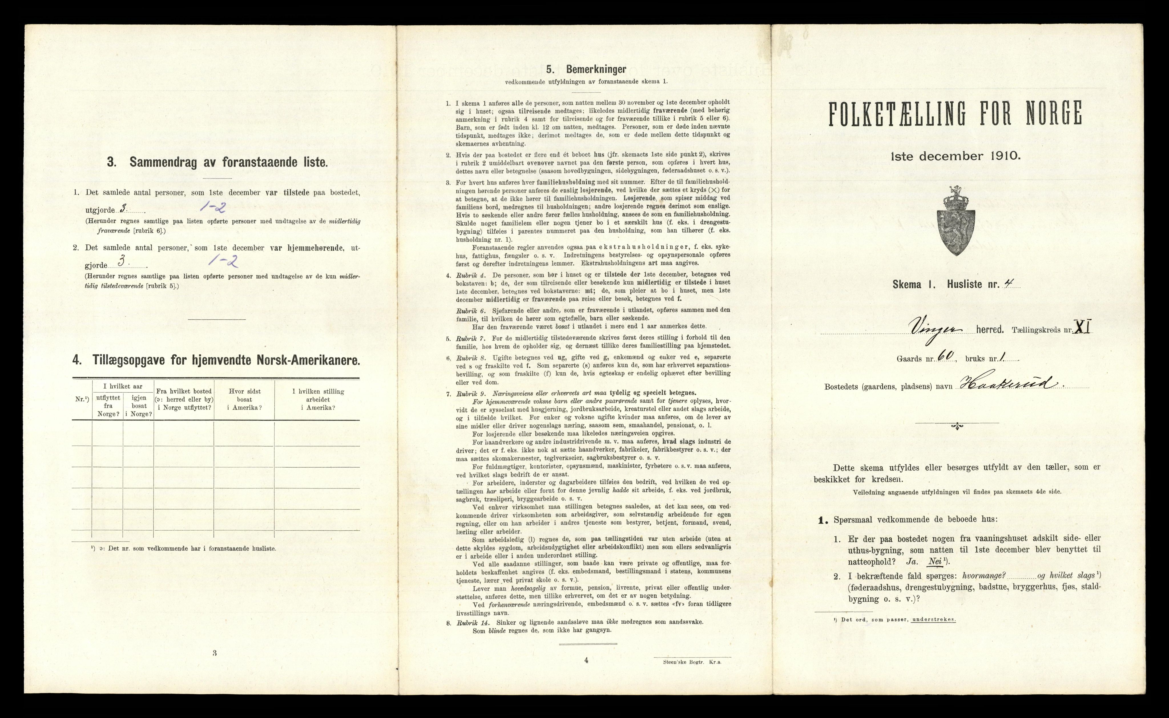 RA, 1910 census for Vinger, 1910, p. 1307