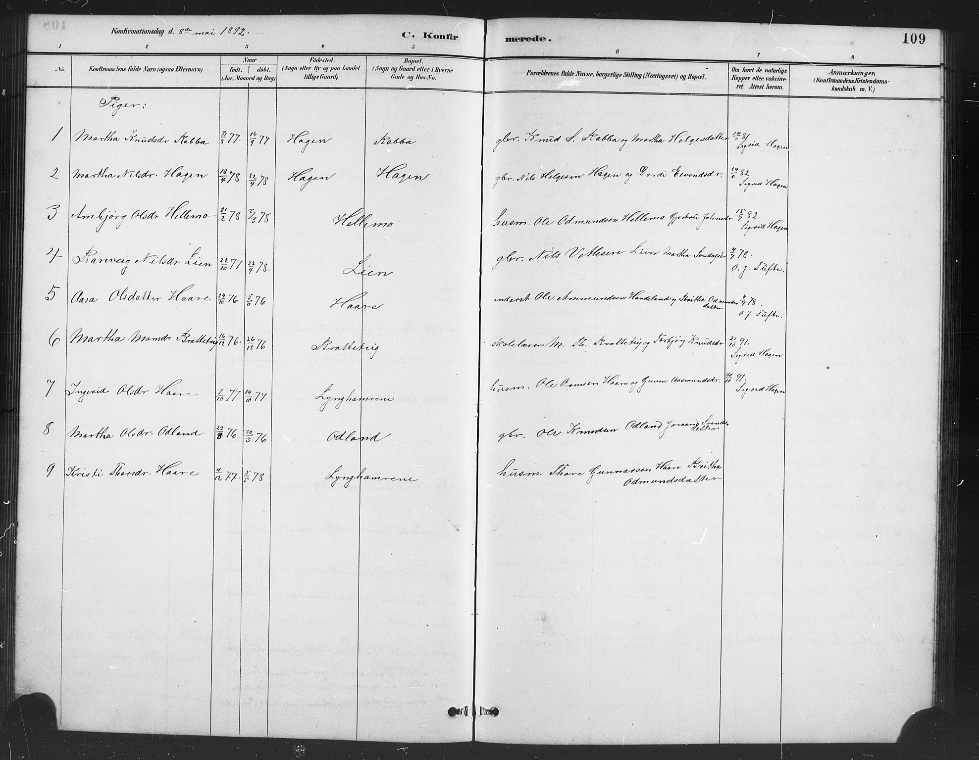 Røldal sokneprestembete, SAB/A-100247: Parish register (copy) no. A 3, 1887-1917, p. 109