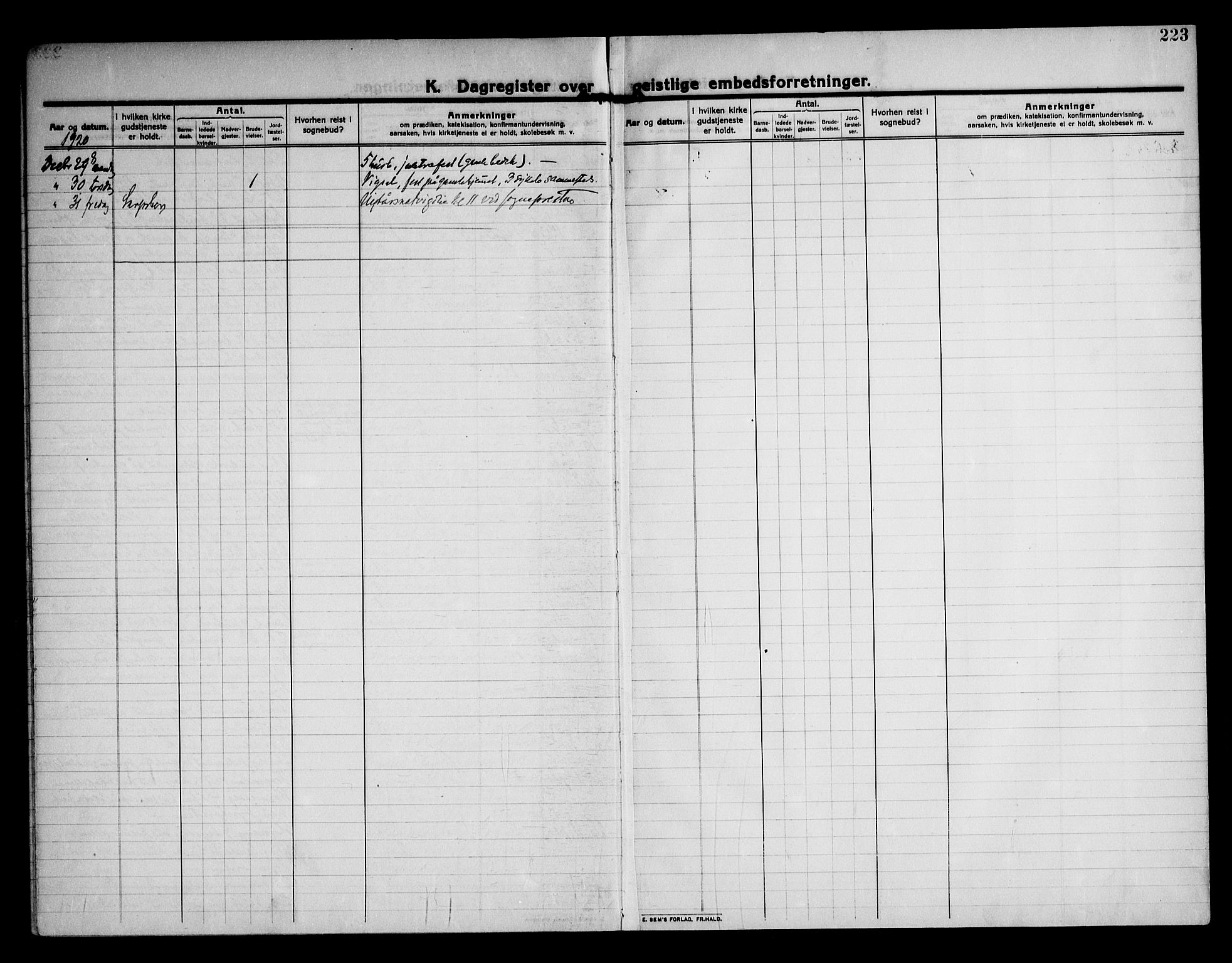 Sarpsborg prestekontor Kirkebøker, AV/SAO-A-2006/F/Fa/L0007: Parish register (official) no. 7, 1910-1918, p. 223