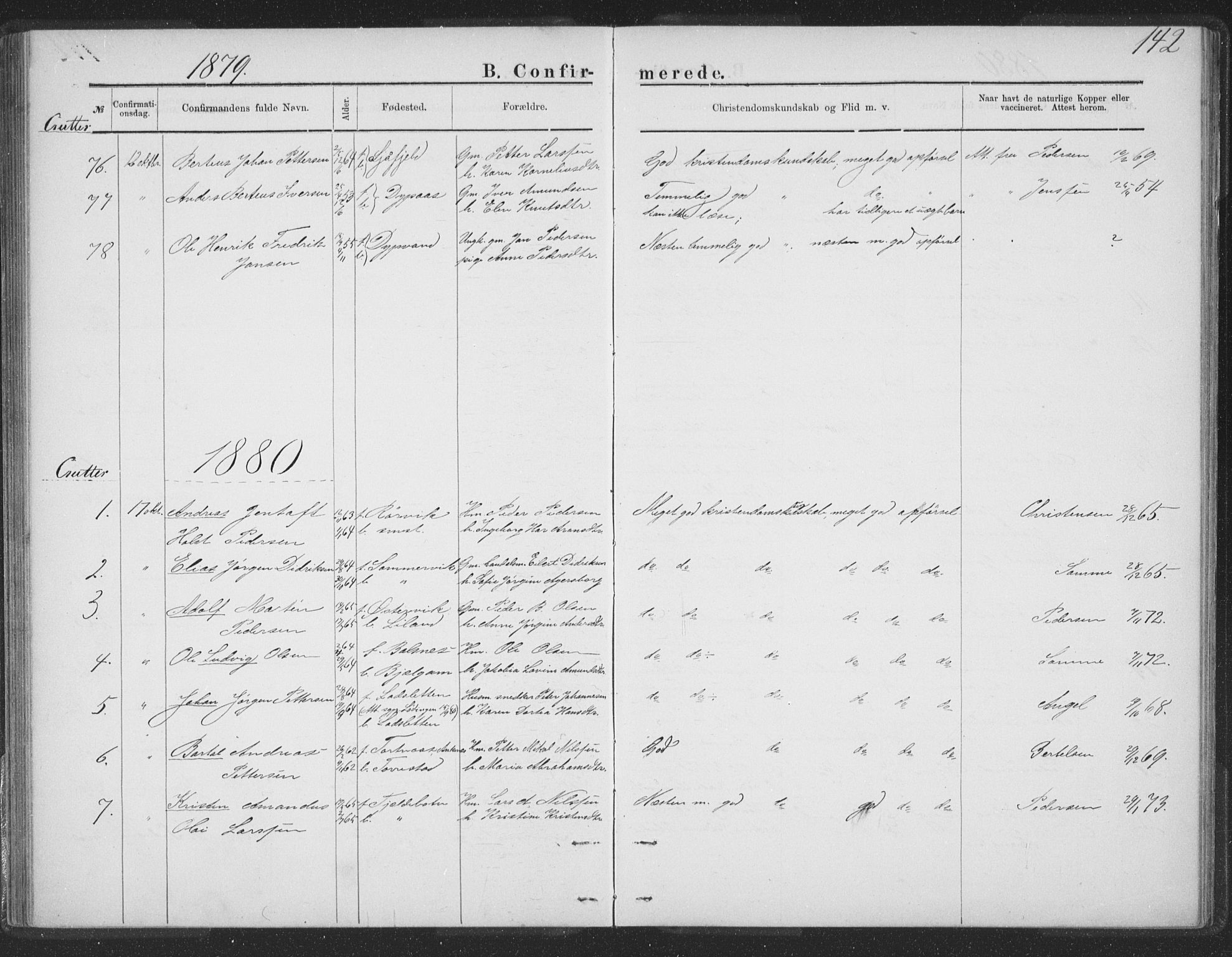 Ministerialprotokoller, klokkerbøker og fødselsregistre - Nordland, SAT/A-1459/863/L0913: Parish register (copy) no. 863C03, 1877-1885, p. 142