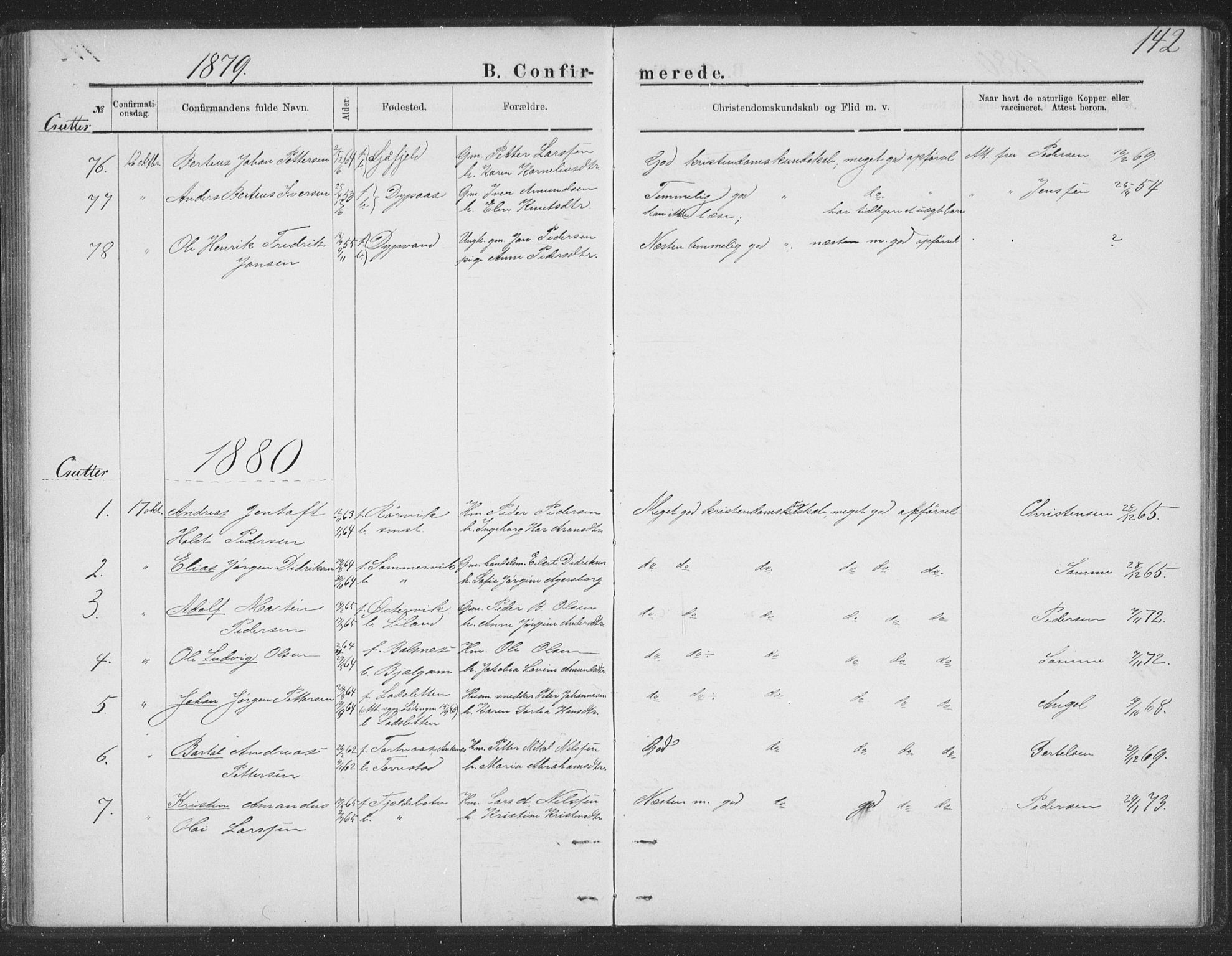 Ministerialprotokoller, klokkerbøker og fødselsregistre - Nordland, AV/SAT-A-1459/863/L0913: Parish register (copy) no. 863C03, 1877-1885, p. 142