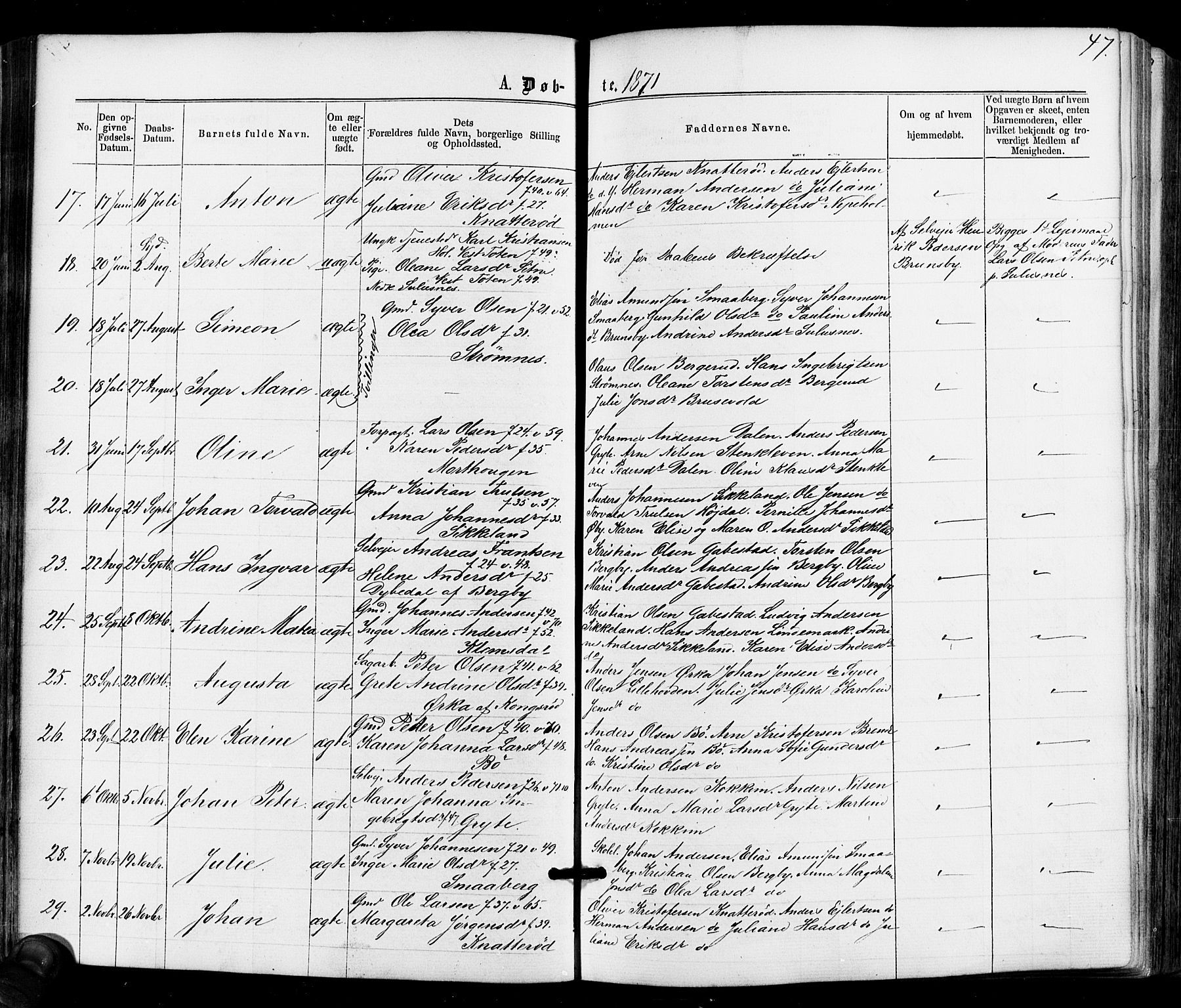 Varteig prestekontor Kirkebøker, SAO/A-10447a/F/Fa/L0001: Parish register (official) no. 1, 1861-1877, p. 47