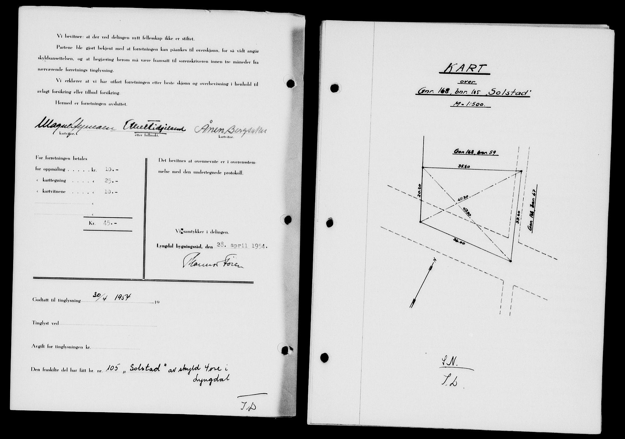 Lyngdal sorenskriveri, AV/SAK-1221-0004/G/Gb/L0670: Mortgage book no. A XVI, 1954-1954, Diary no: : 311/1954