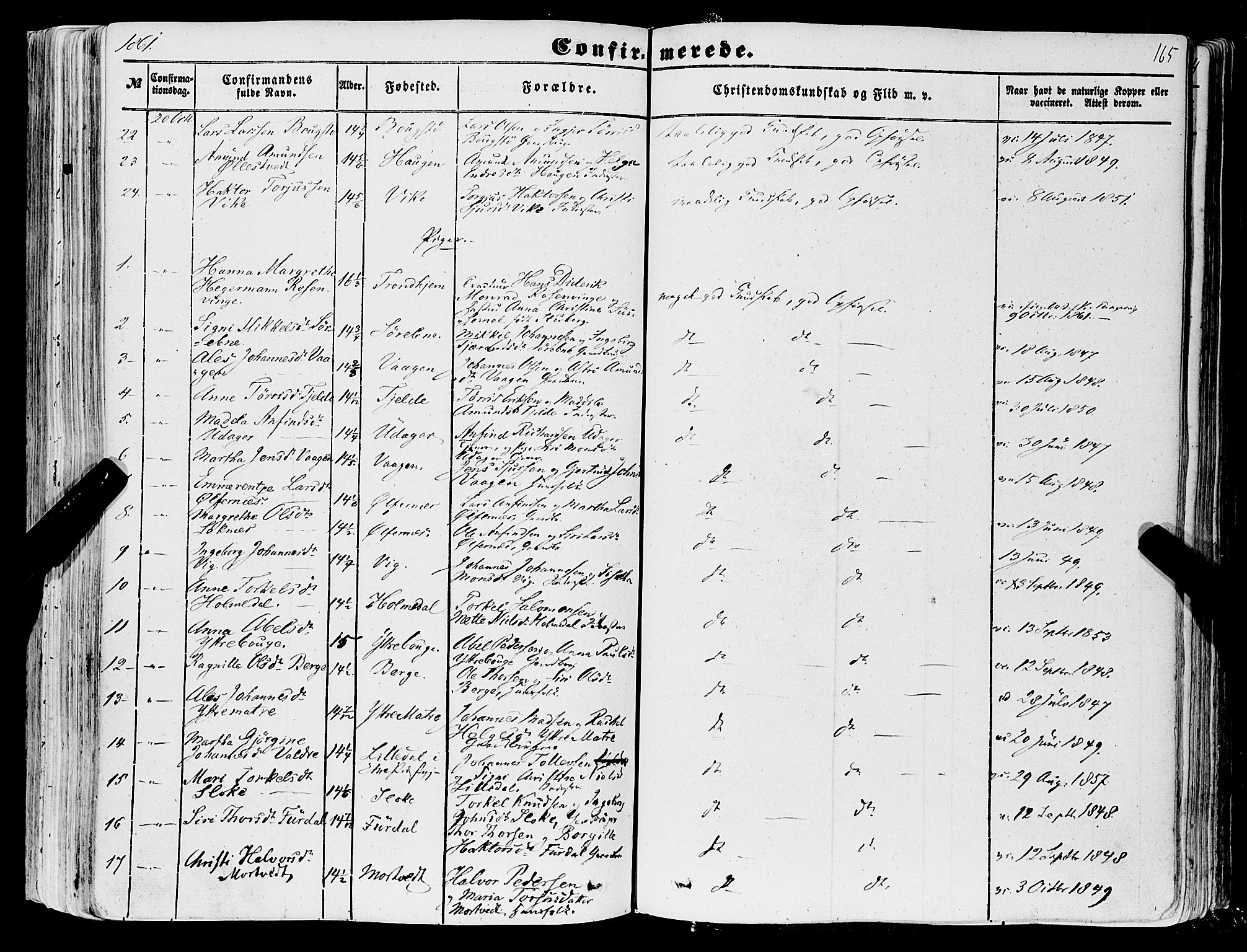 Skånevik sokneprestembete, SAB/A-77801/H/Haa: Parish register (official) no. A 5I, 1848-1869, p. 165