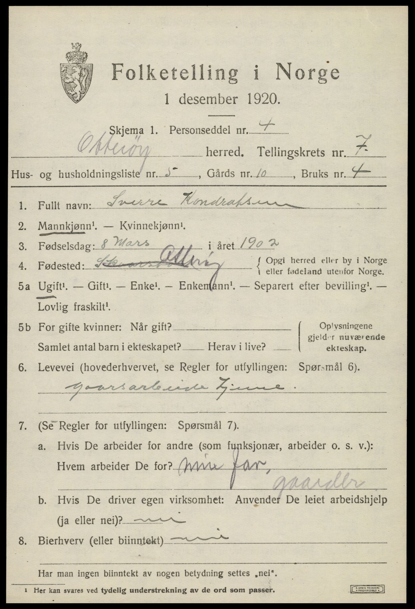 SAT, 1920 census for Otterøy, 1920, p. 2643