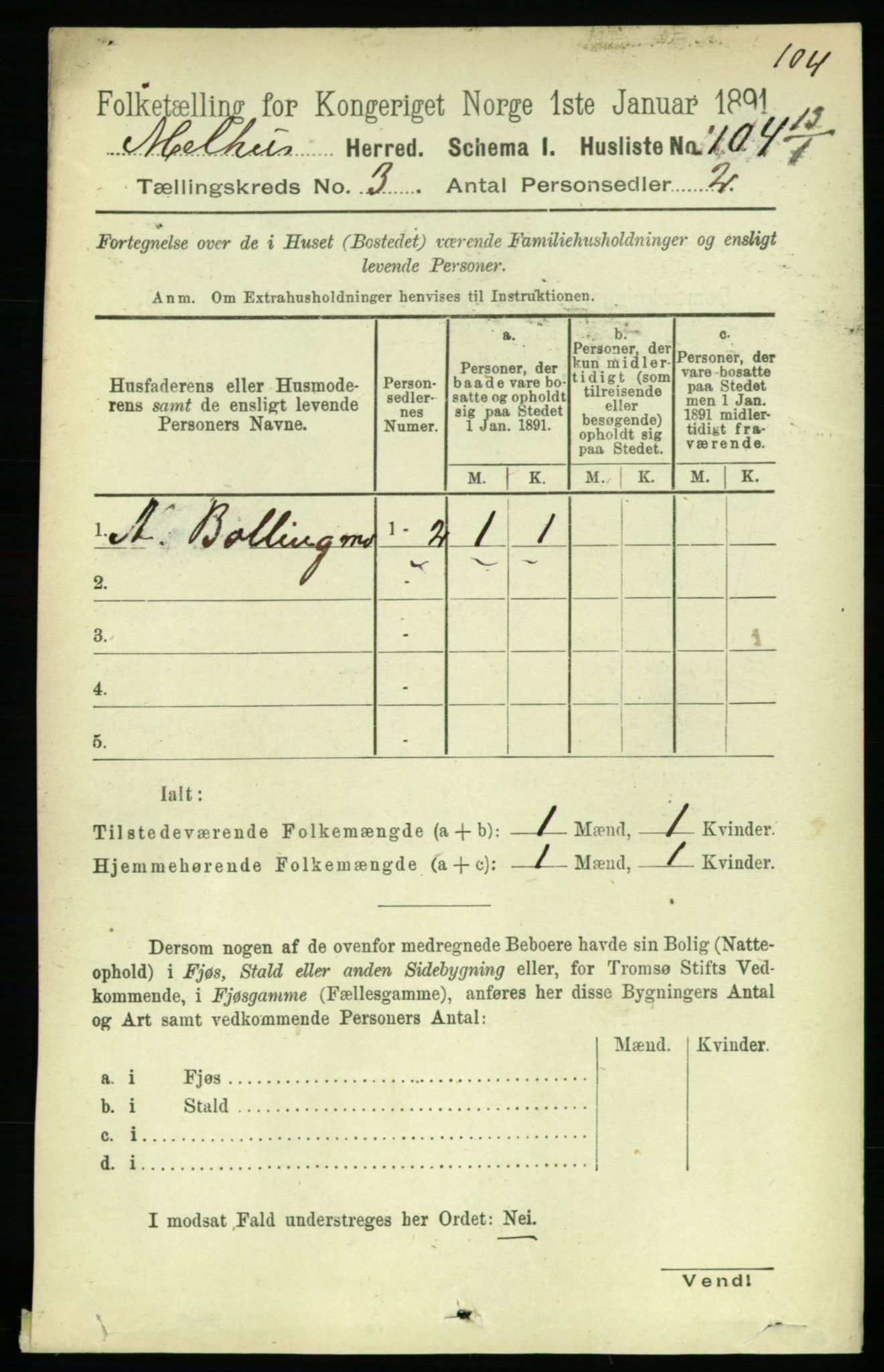 RA, 1891 census for 1653 Melhus, 1891, p. 1380