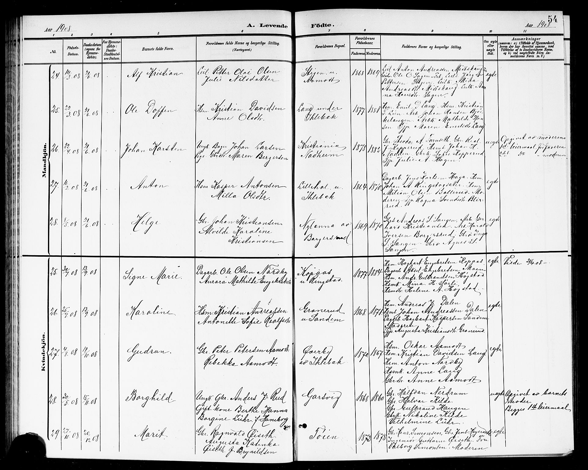 Høland prestekontor Kirkebøker, AV/SAO-A-10346a/G/Ga/L0007: Parish register (copy) no. I 7, 1902-1914, p. 54