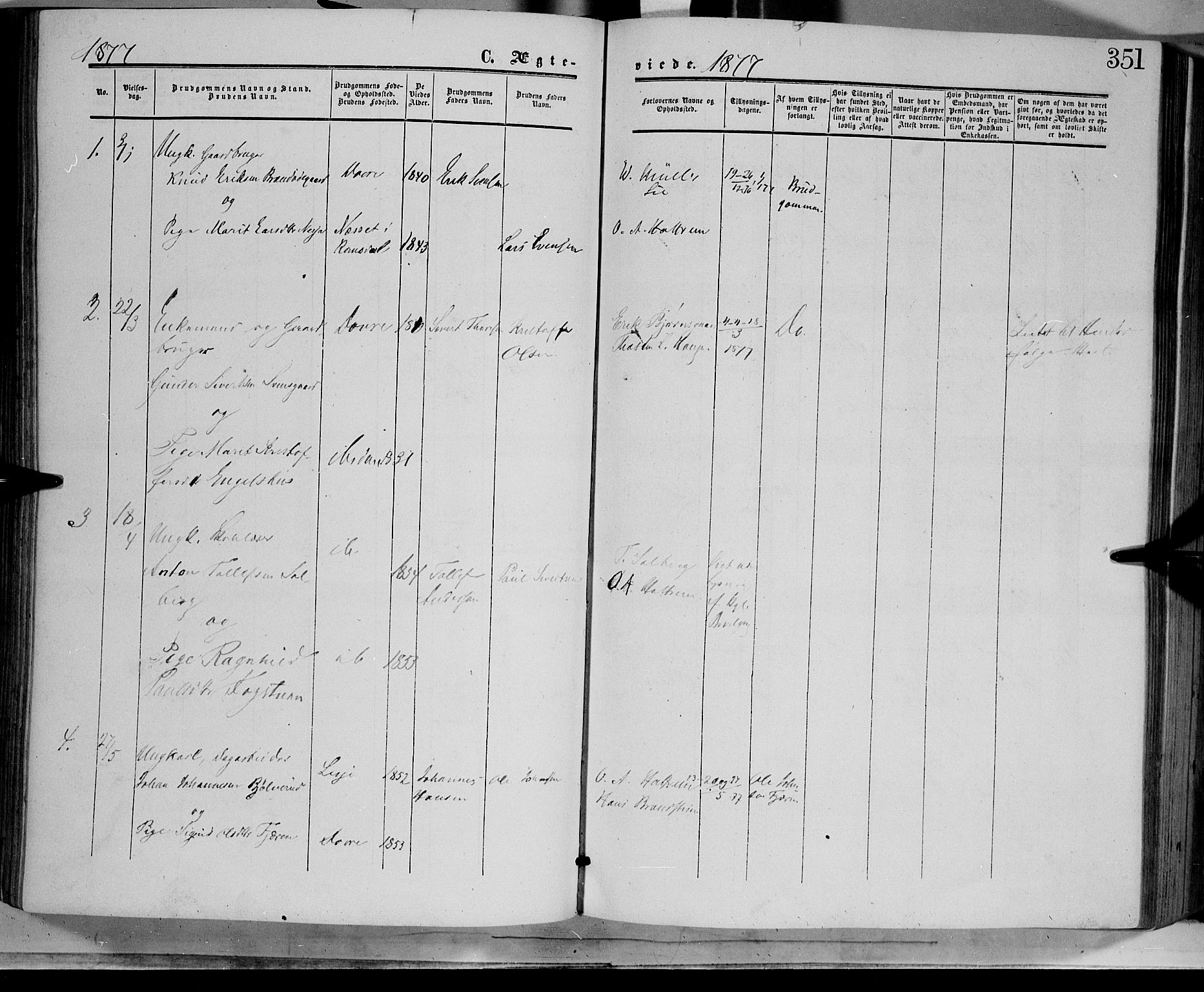 Dovre prestekontor, SAH/PREST-066/H/Ha/Haa/L0001: Parish register (official) no. 1, 1854-1878, p. 351