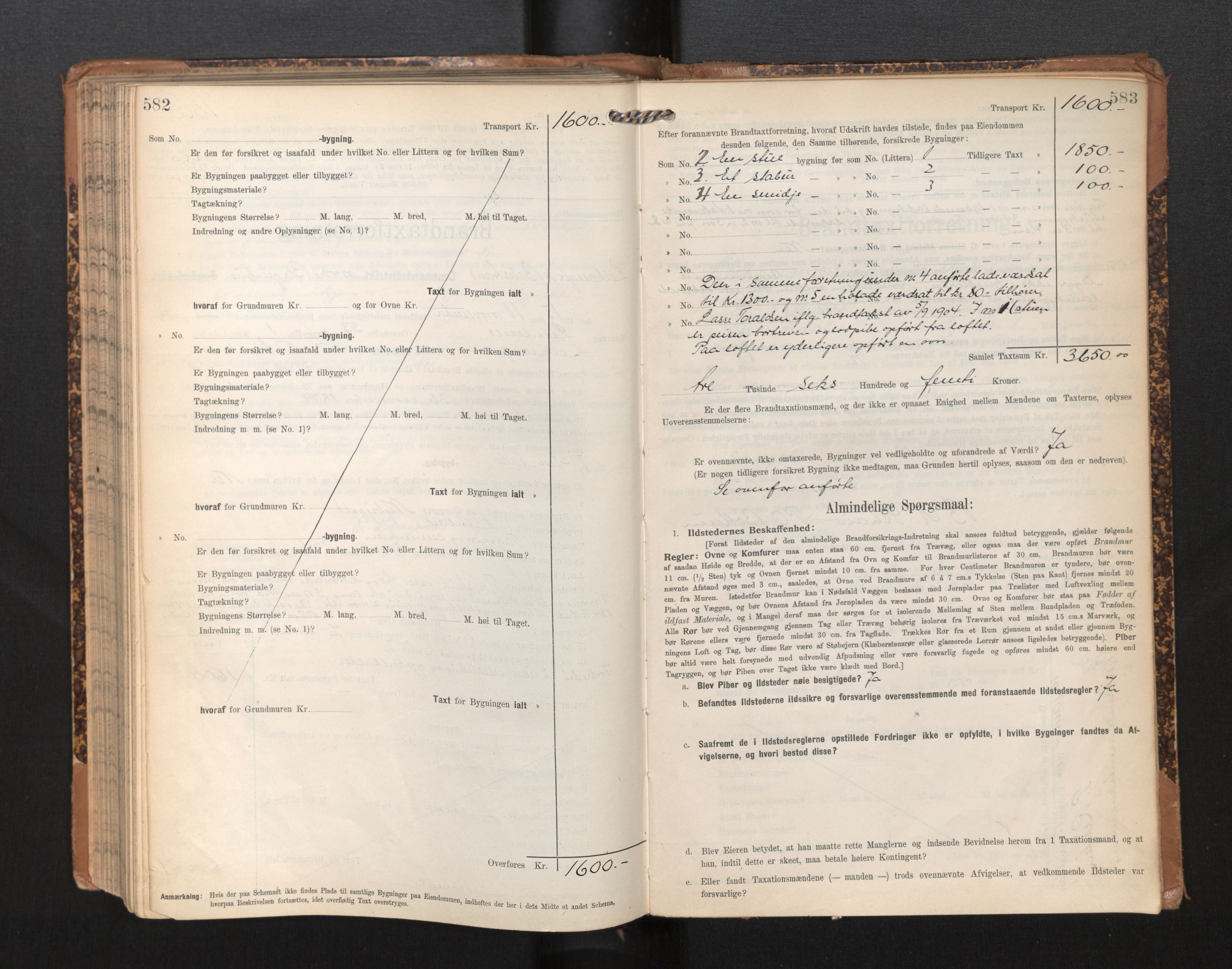 Lensmannen i Leikanger, AV/SAB-A-29201/0012/L0005: Branntakstprotokoll, skjematakst, 1907-1917, p. 582-583