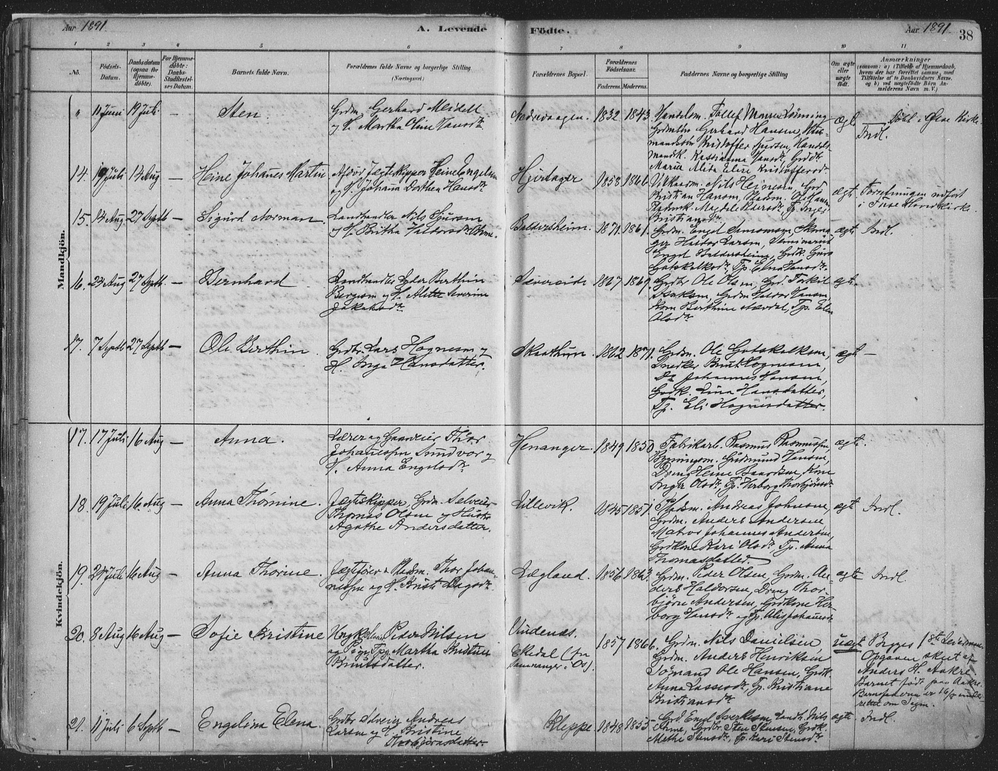 Fusa sokneprestembete, SAB/A-75401/H/Haa: Parish register (official) no. D 1, 1880-1938, p. 38