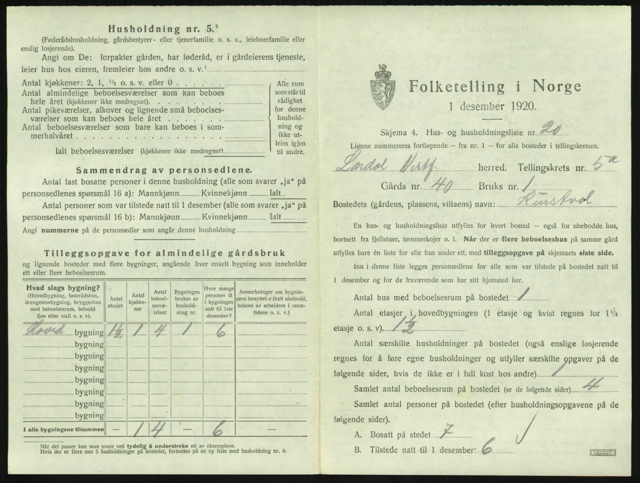 SAKO, 1920 census for Lardal, 1920, p. 719