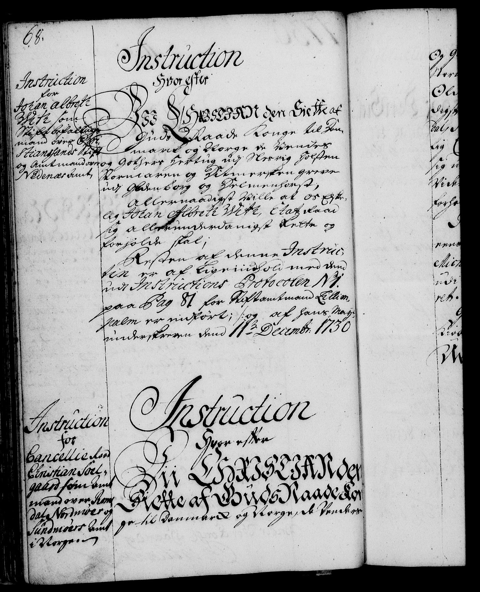 Rentekammeret, Kammerkanselliet, RA/EA-3111/G/Gg/Ggi/L0002: Norsk instruksjonsprotokoll med register (merket RK 53.35), 1729-1751, p. 68