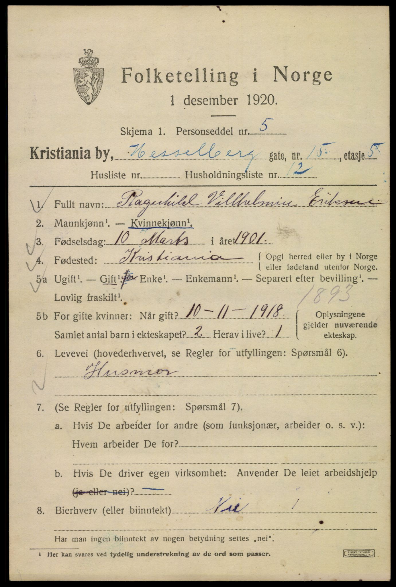 SAO, 1920 census for Kristiania, 1920, p. 293839