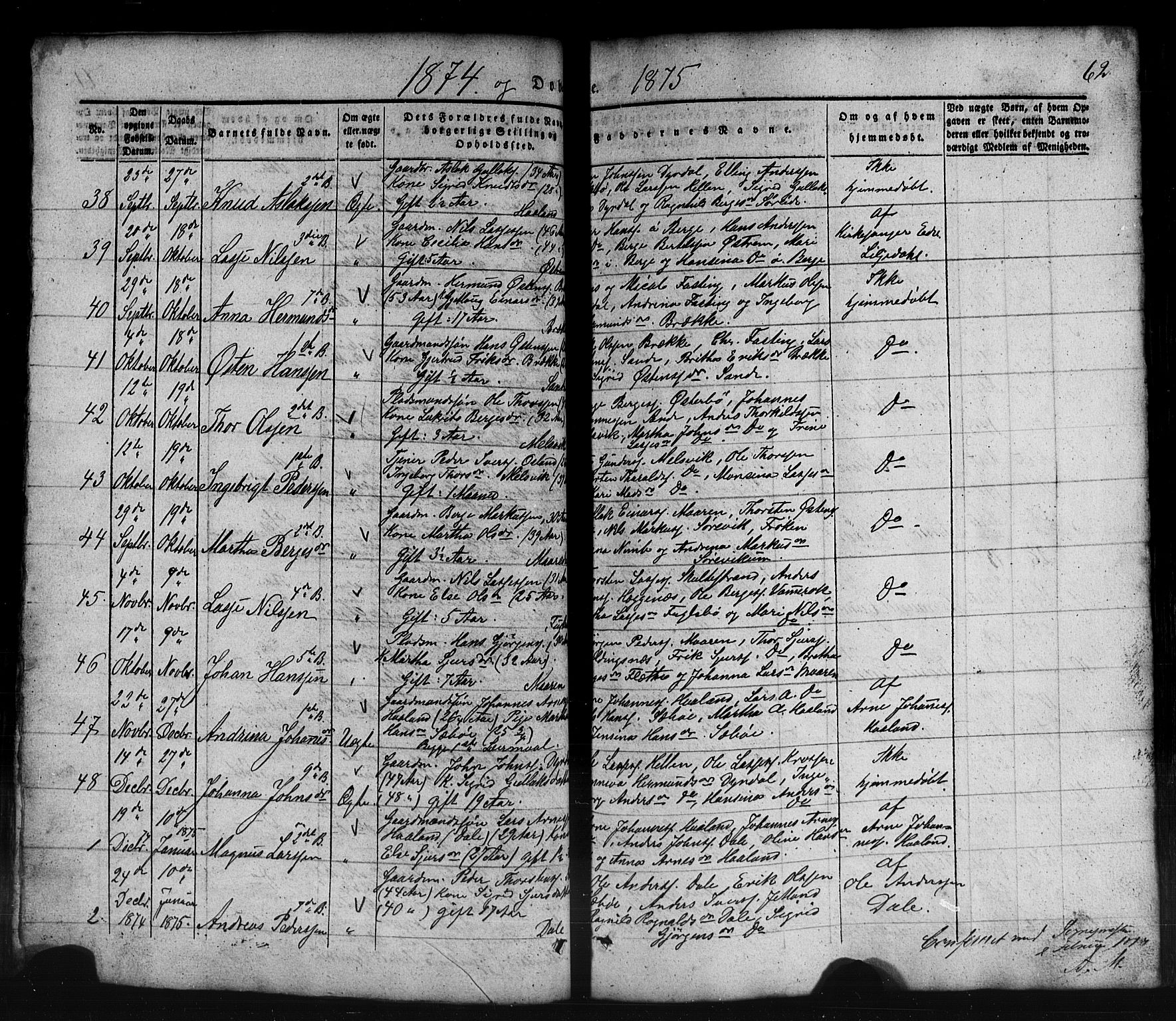 Lavik sokneprestembete, AV/SAB-A-80901: Parish register (copy) no. B 1, 1854-1881, p. 62