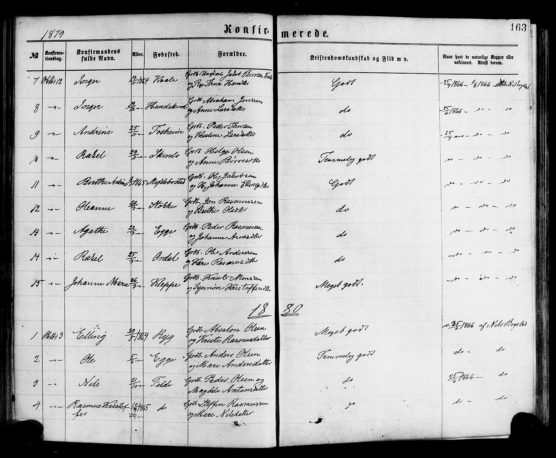 Gloppen sokneprestembete, AV/SAB-A-80101/H/Haa/Haac/L0001: Parish register (official) no. C 1, 1871-1886, p. 163