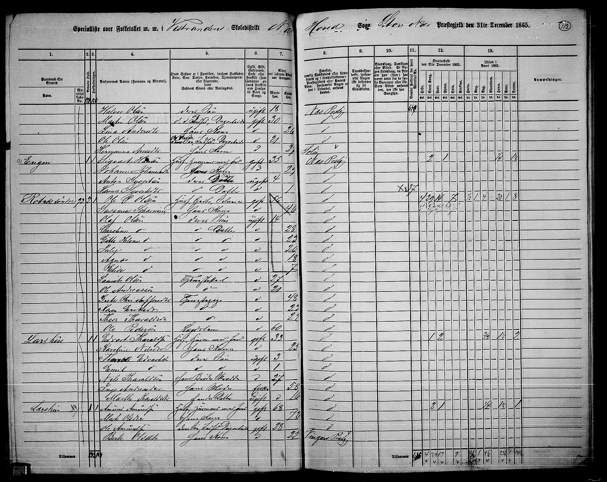 RA, 1865 census for Nes, 1865, p. 104