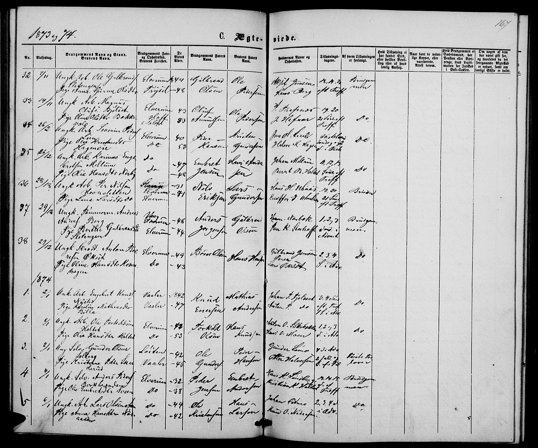 Elverum prestekontor, AV/SAH-PREST-044/H/Ha/Hab/L0004: Parish register (copy) no. 4, 1866-1874, p. 167