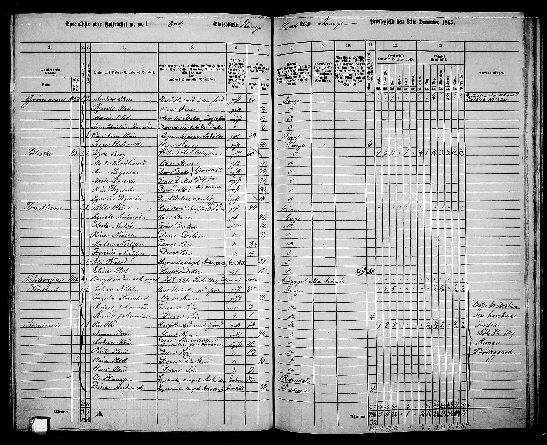 RA, 1865 census for Stange, 1865, p. 192