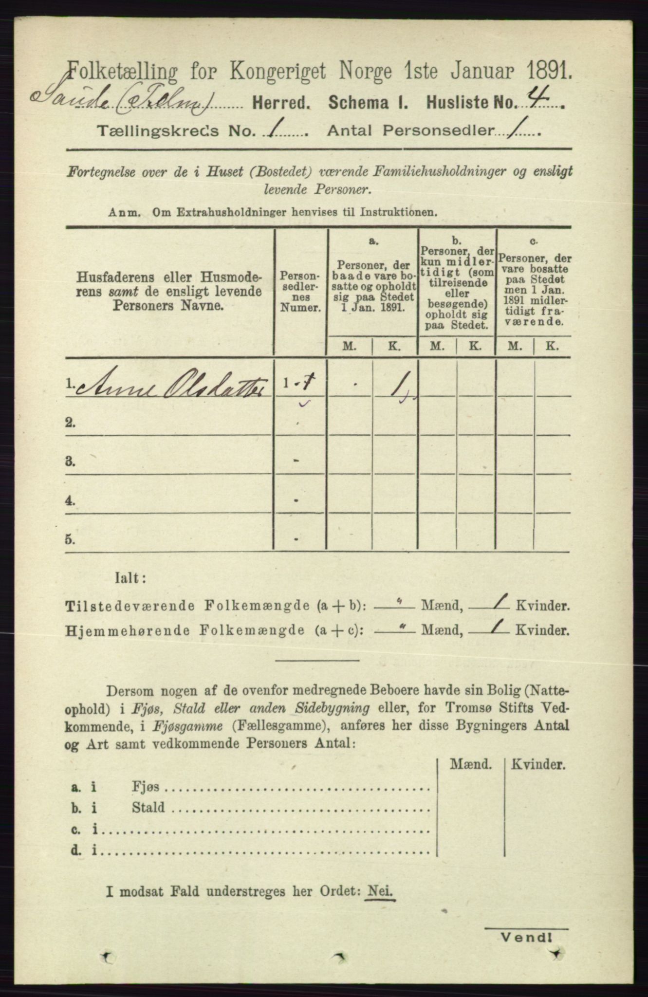 RA, 1891 census for 0822 Sauherad, 1891, p. 36