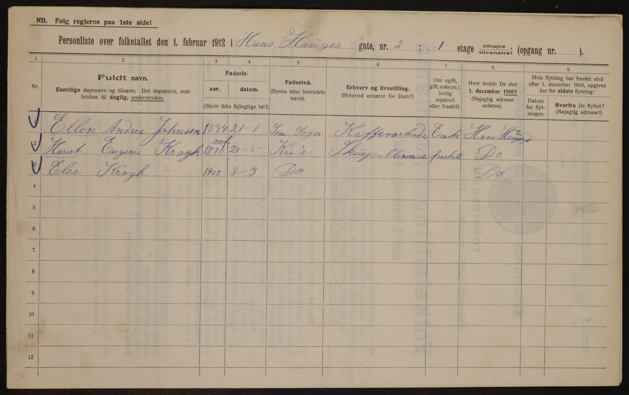 OBA, Municipal Census 1912 for Kristiania, 1912, p. 34688