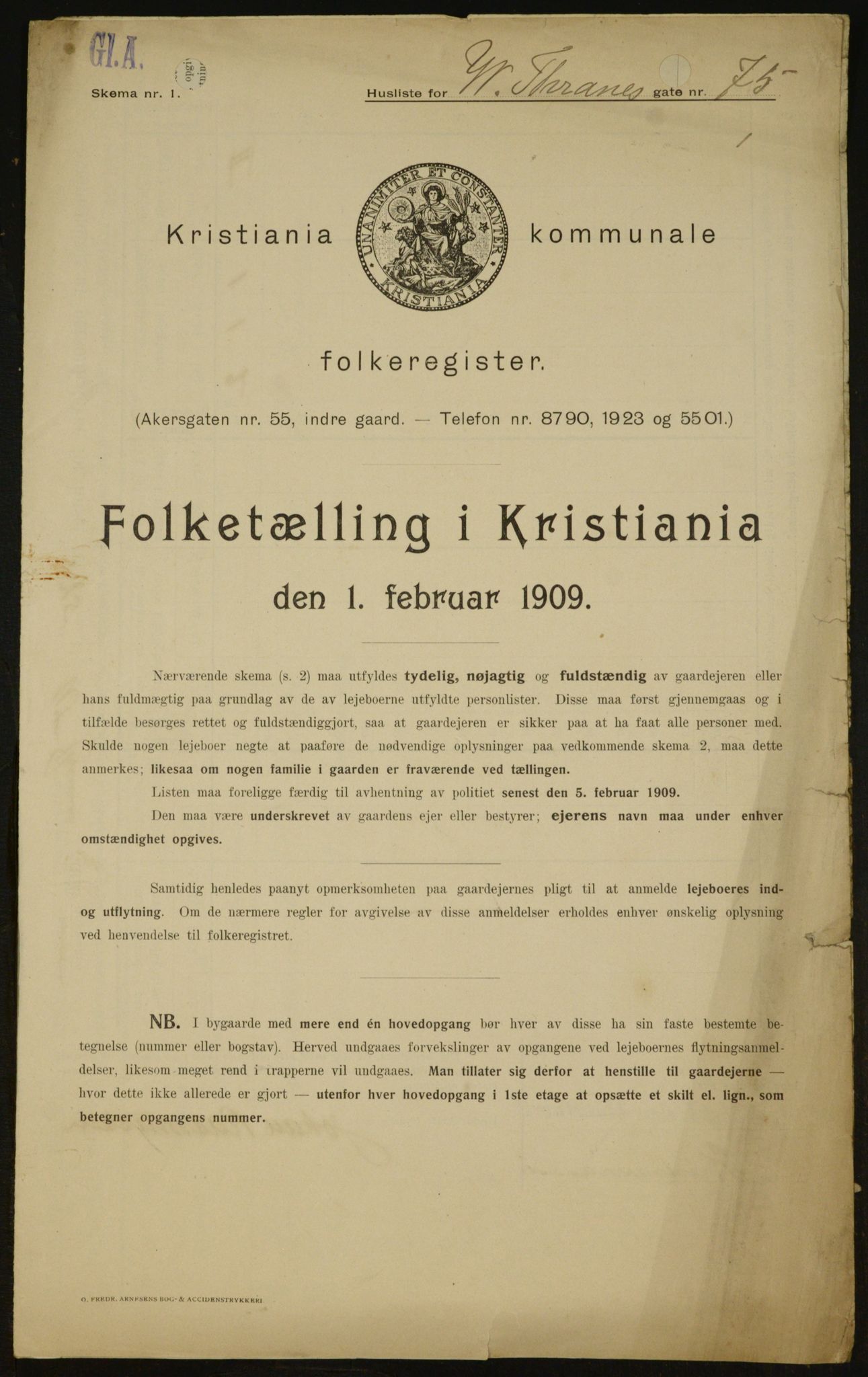 OBA, Municipal Census 1909 for Kristiania, 1909, p. 115556