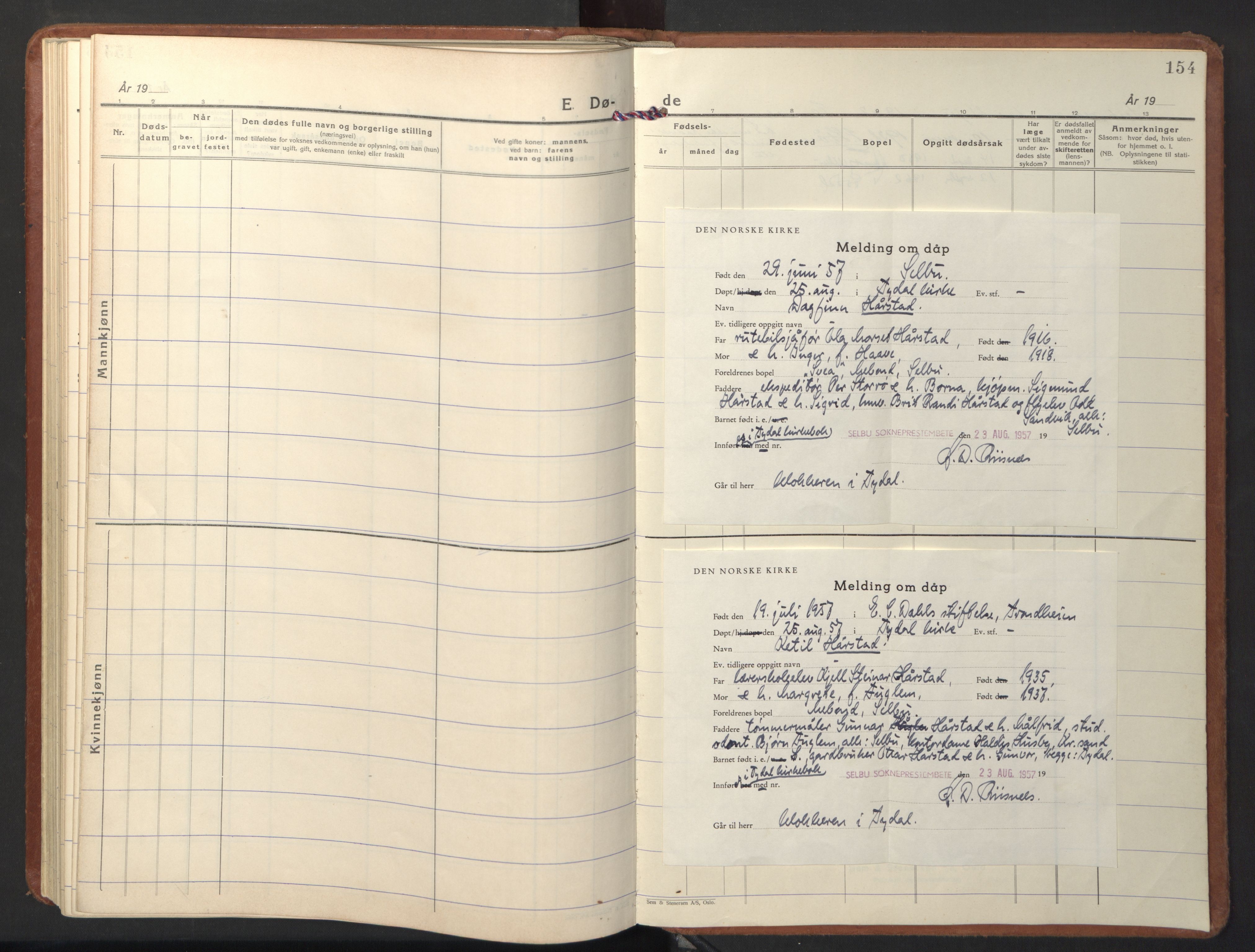 Ministerialprotokoller, klokkerbøker og fødselsregistre - Sør-Trøndelag, SAT/A-1456/698/L1169: Parish register (copy) no. 698C06, 1930-1949, p. 154