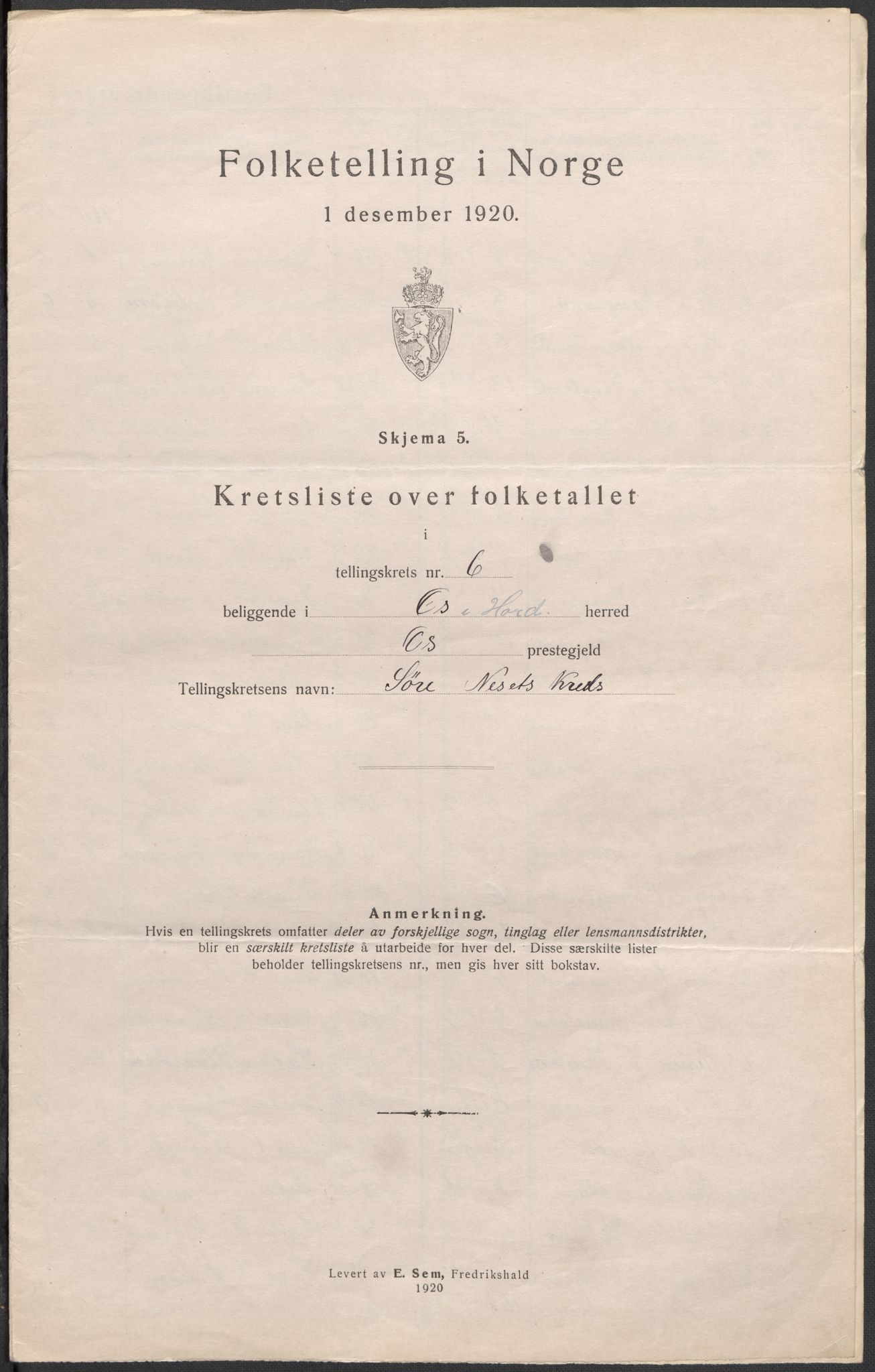 SAB, 1920 census for Os, 1920, p. 20