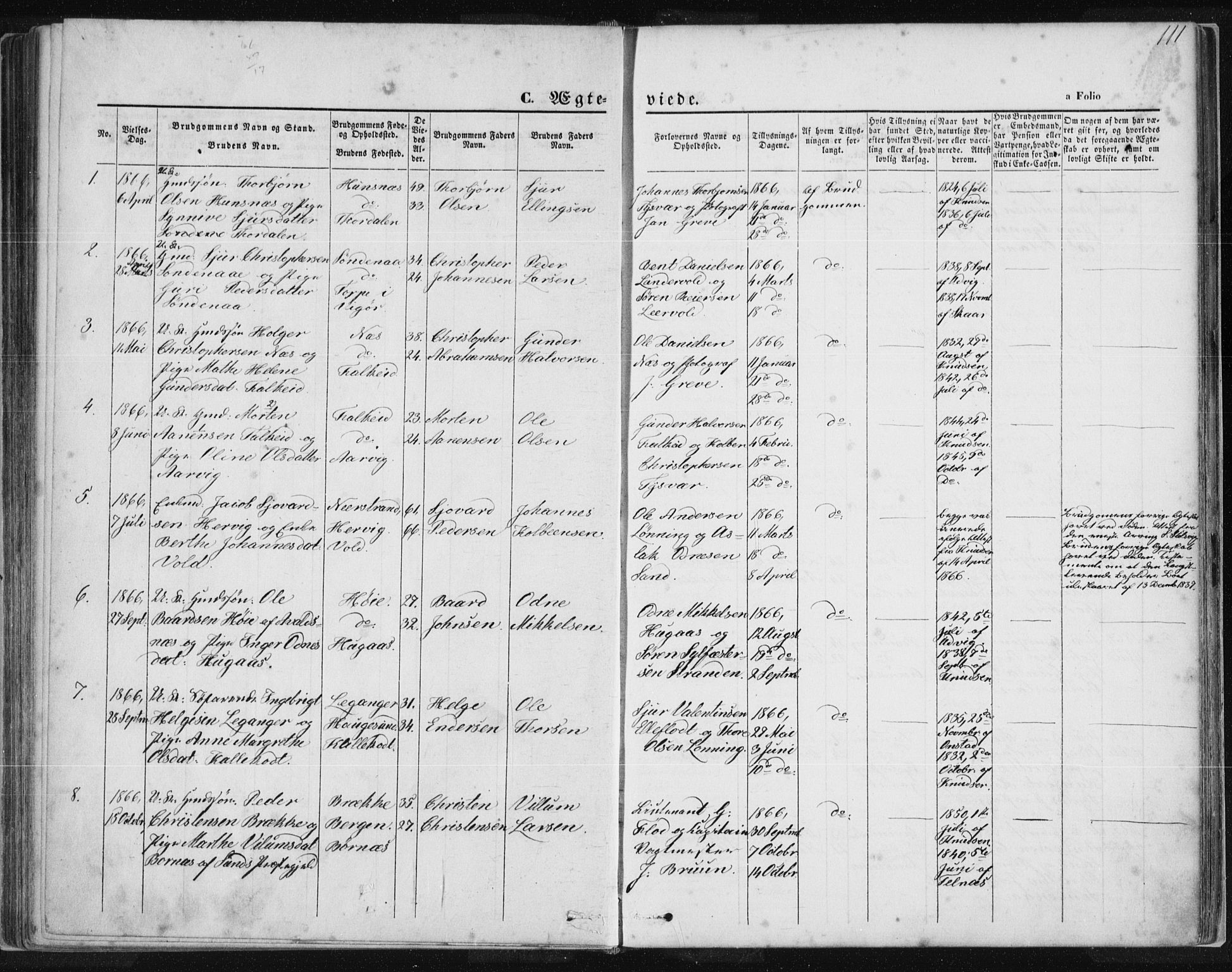 Tysvær sokneprestkontor, SAST/A -101864/H/Ha/Haa/L0005: Parish register (official) no. A 5, 1865-1878, p. 111