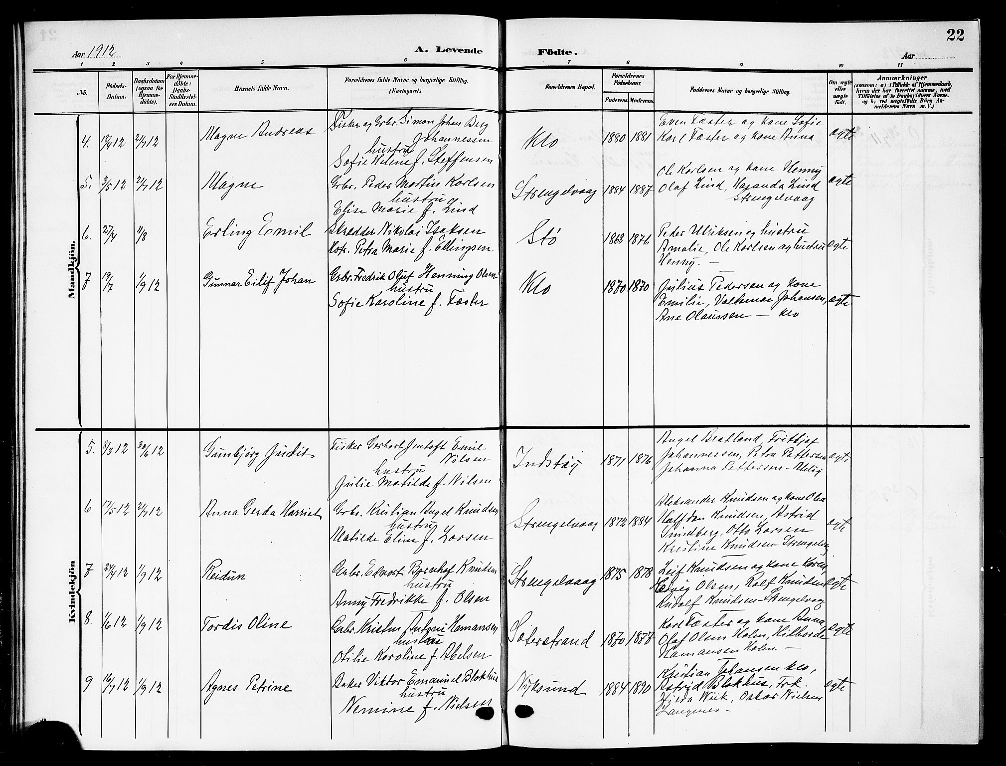 Ministerialprotokoller, klokkerbøker og fødselsregistre - Nordland, AV/SAT-A-1459/894/L1361: Parish register (copy) no. 894C04, 1905-1922, p. 22