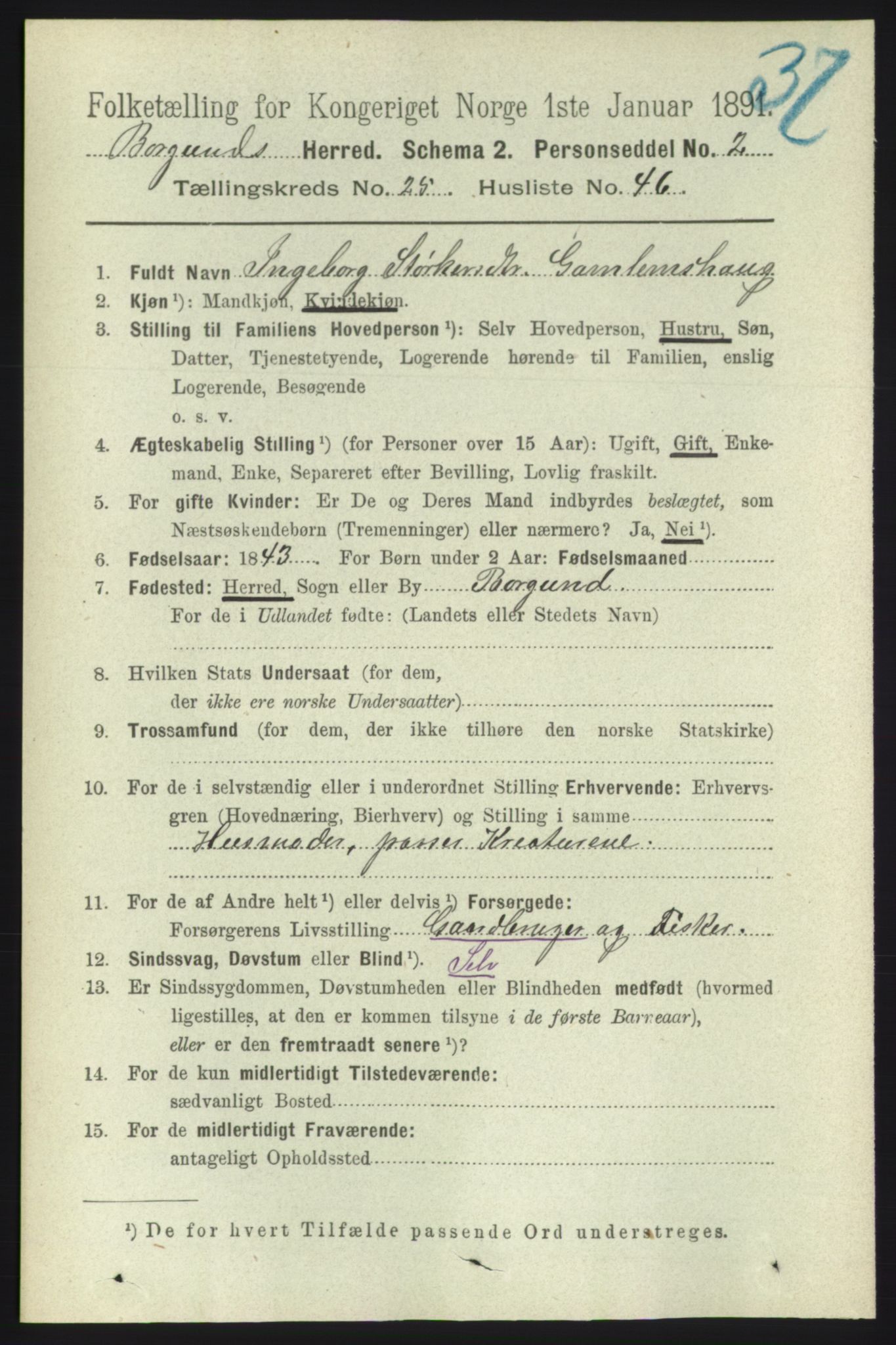 RA, 1891 census for 1531 Borgund, 1891, p. 7558