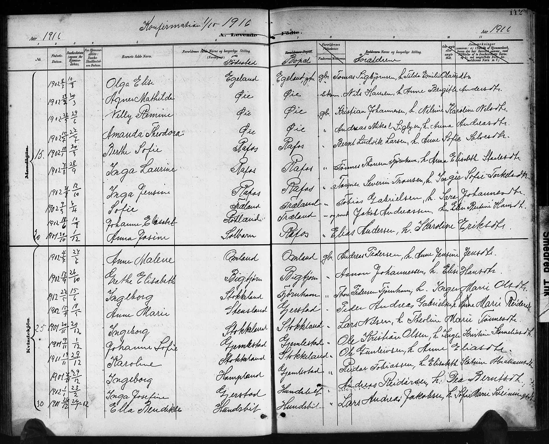 Kvinesdal sokneprestkontor, SAK/1111-0026/F/Fb/Fbb/L0003: Parish register (copy) no. B 3, 1898-1916, p. 112